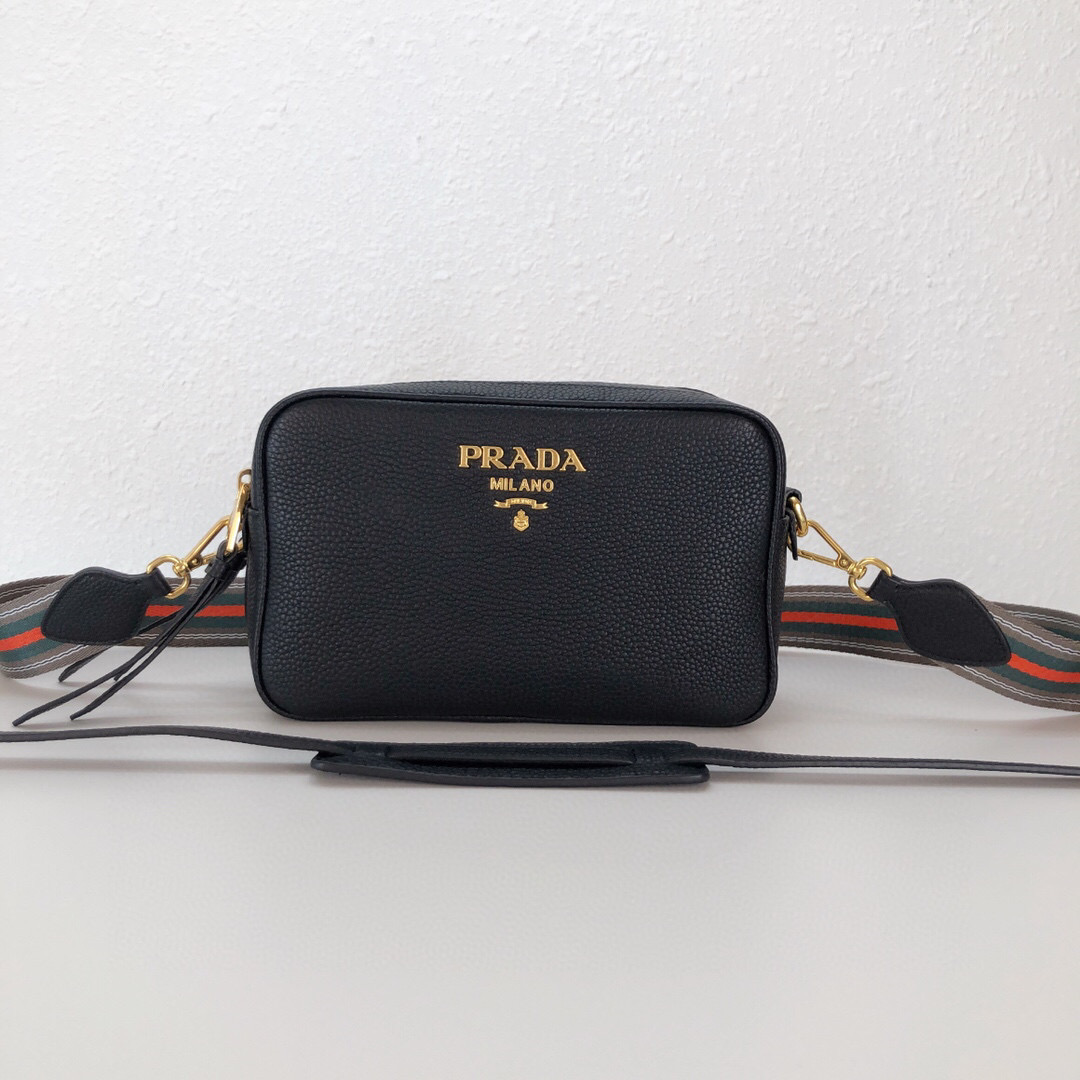 Prada Medium Camera Bag With Gold Tone Hardware In Black For Women 8.6in/ 22cm