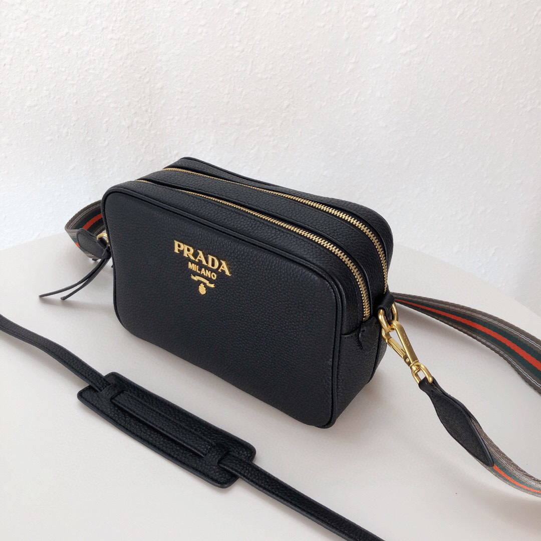 Prada Medium Camera Bag With Gold Tone Hardware In Black For Women 8.6in/ 22cm