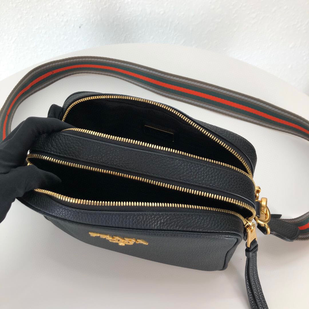 Prada Medium Camera Bag With Gold Tone Hardware In Black For Women 8.6in/ 22cm