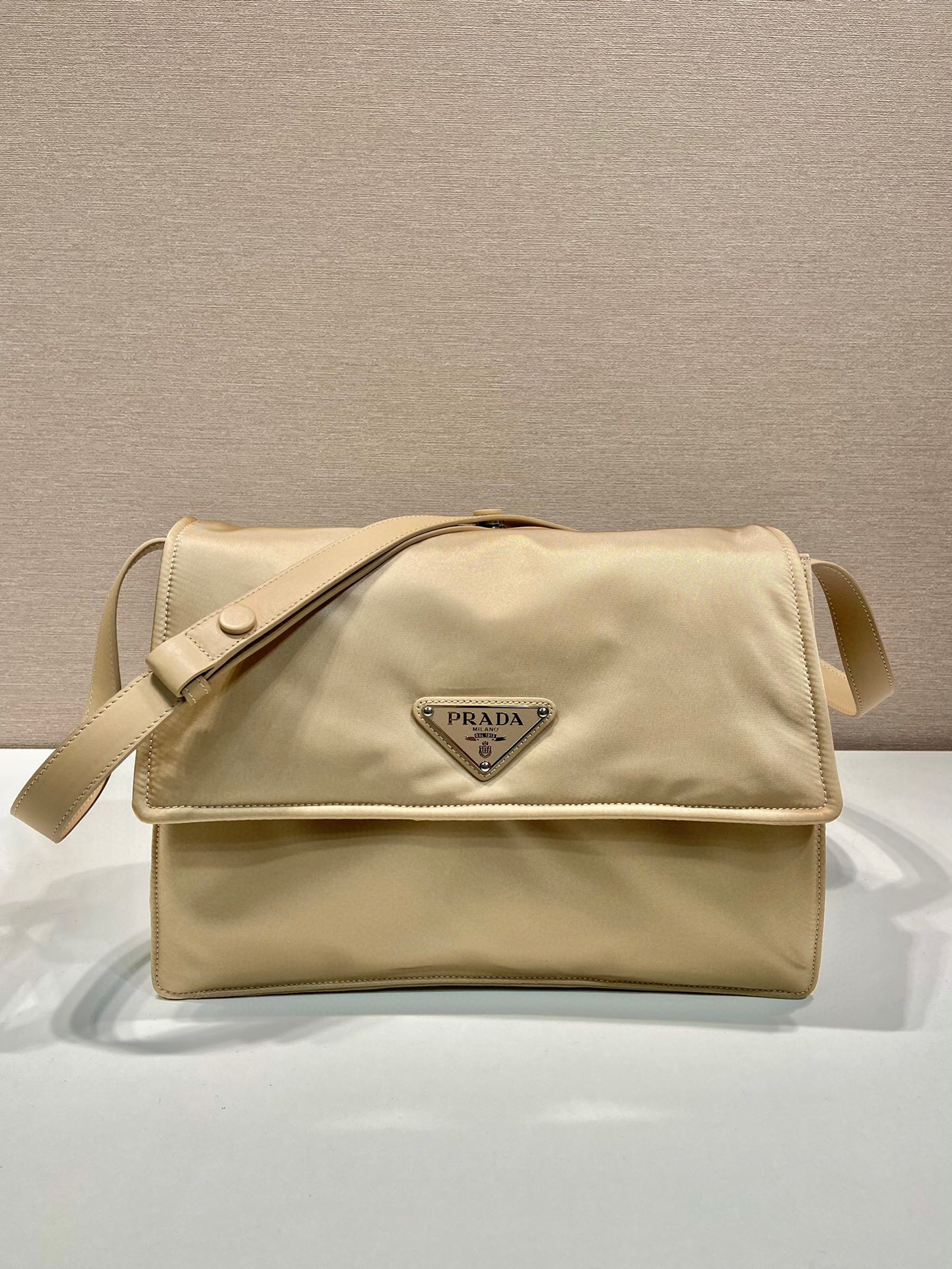 Prada Medium Padded Shoulder Bag In Beige For Women 11.8in/ 30cm