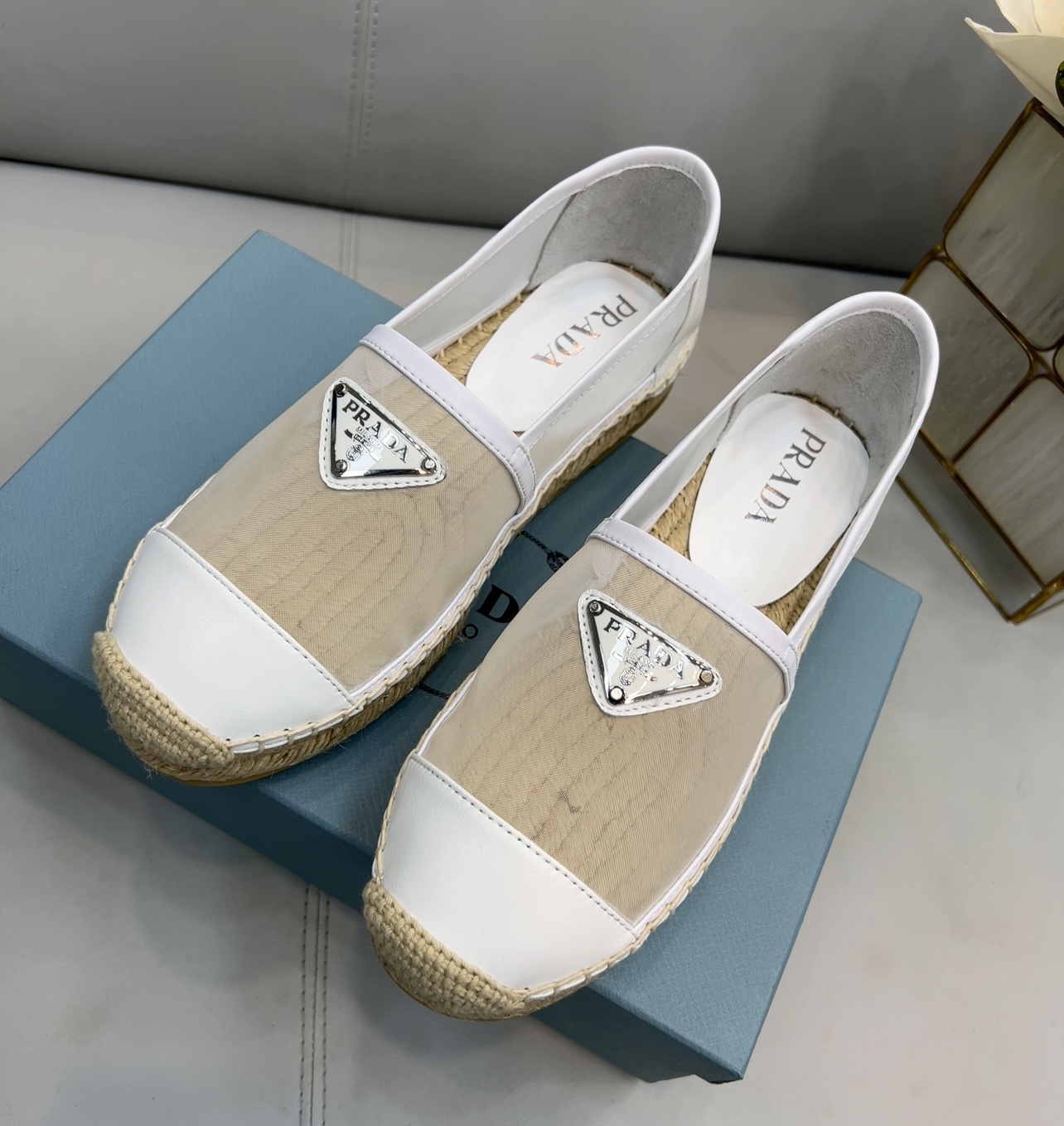 Prada Mesh And Nappa Espadrilles White For Women 0.8in/20mm PRD 