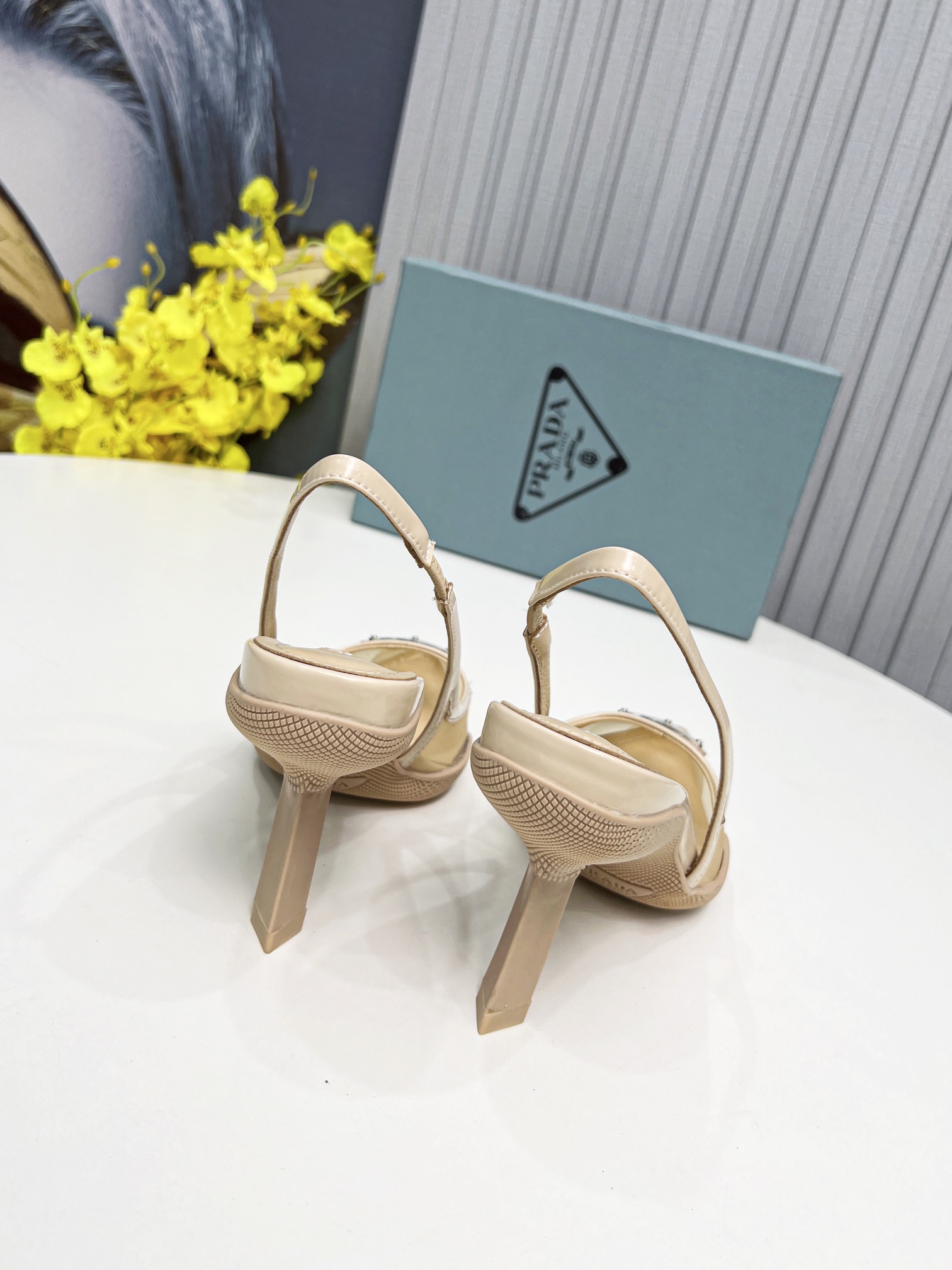 Prada Mesh Fabric Slingback Pumps Beige For Women PRD 1I828M_099_F0F24_F_045