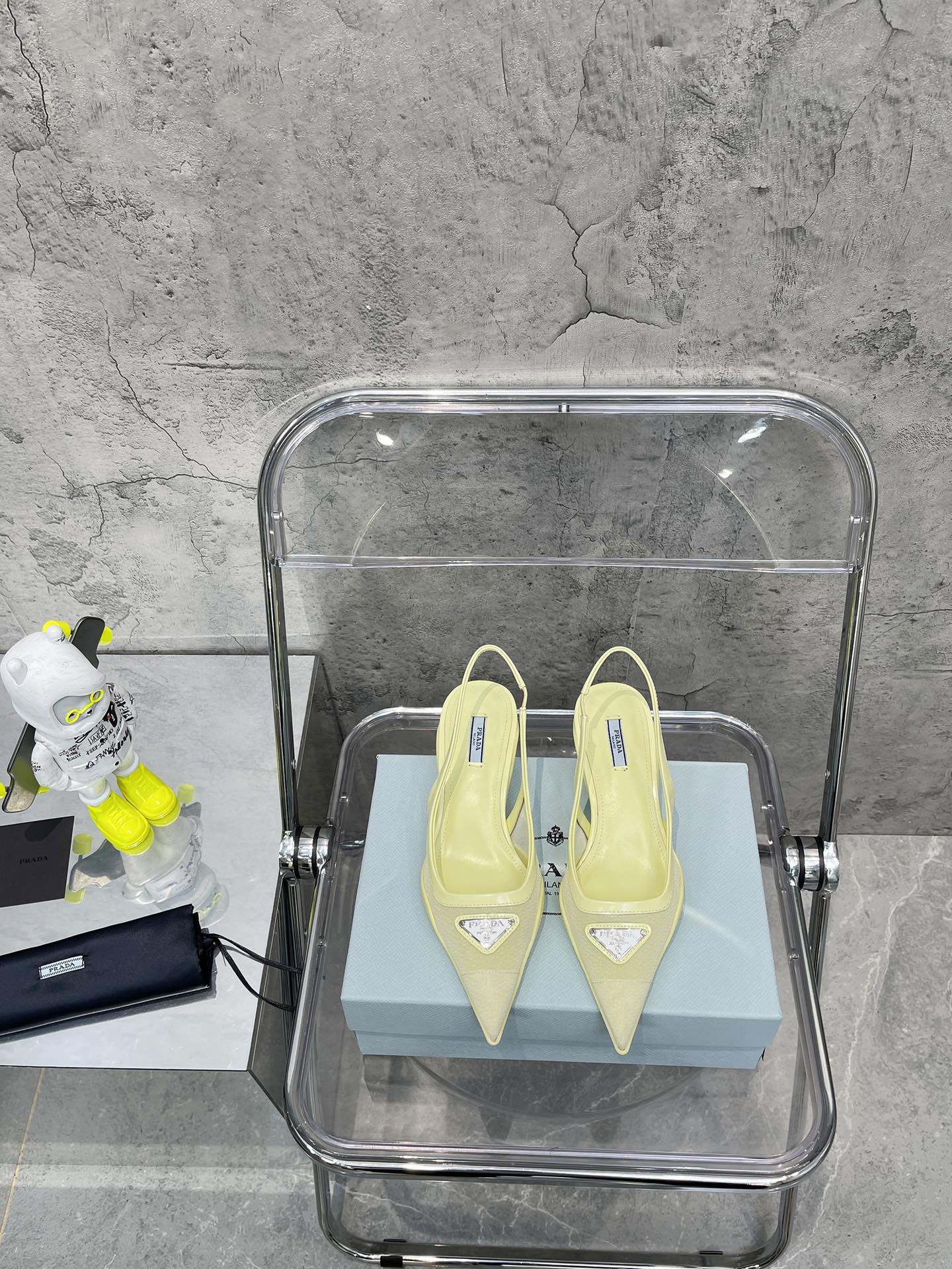 Prada Mesh Fabric Slingback Pumps Light Yellow For Women PRD