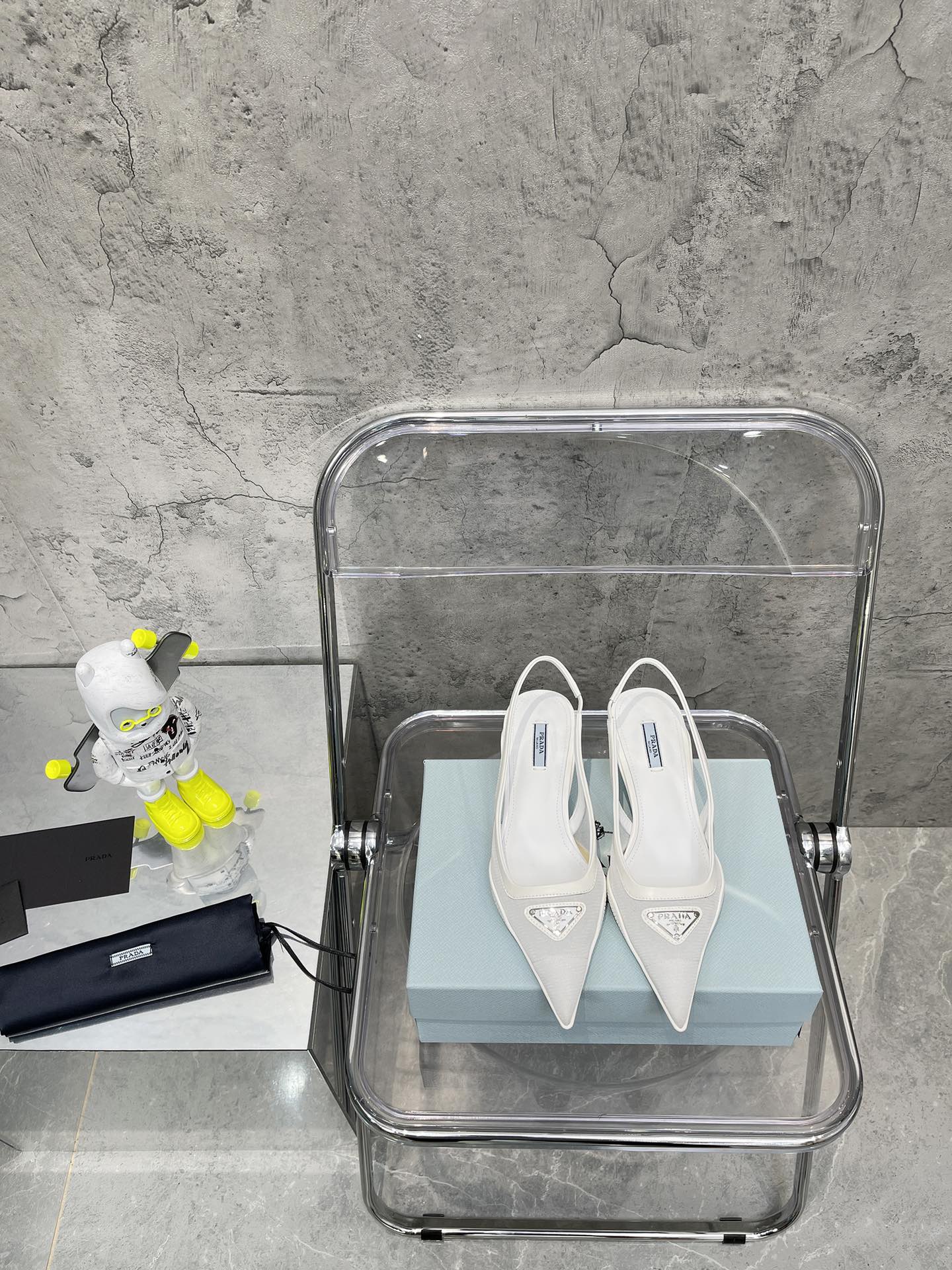 Prada Mesh Fabric Slingback Pumps White For Women PRD