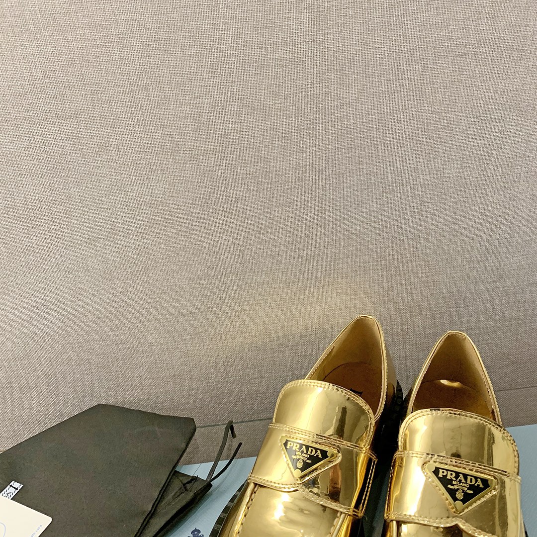 Prada Metallic Loafers Gold Tone For Women 1.9 in/ 5cm 1D246M_3AU1_F0522_F_B050