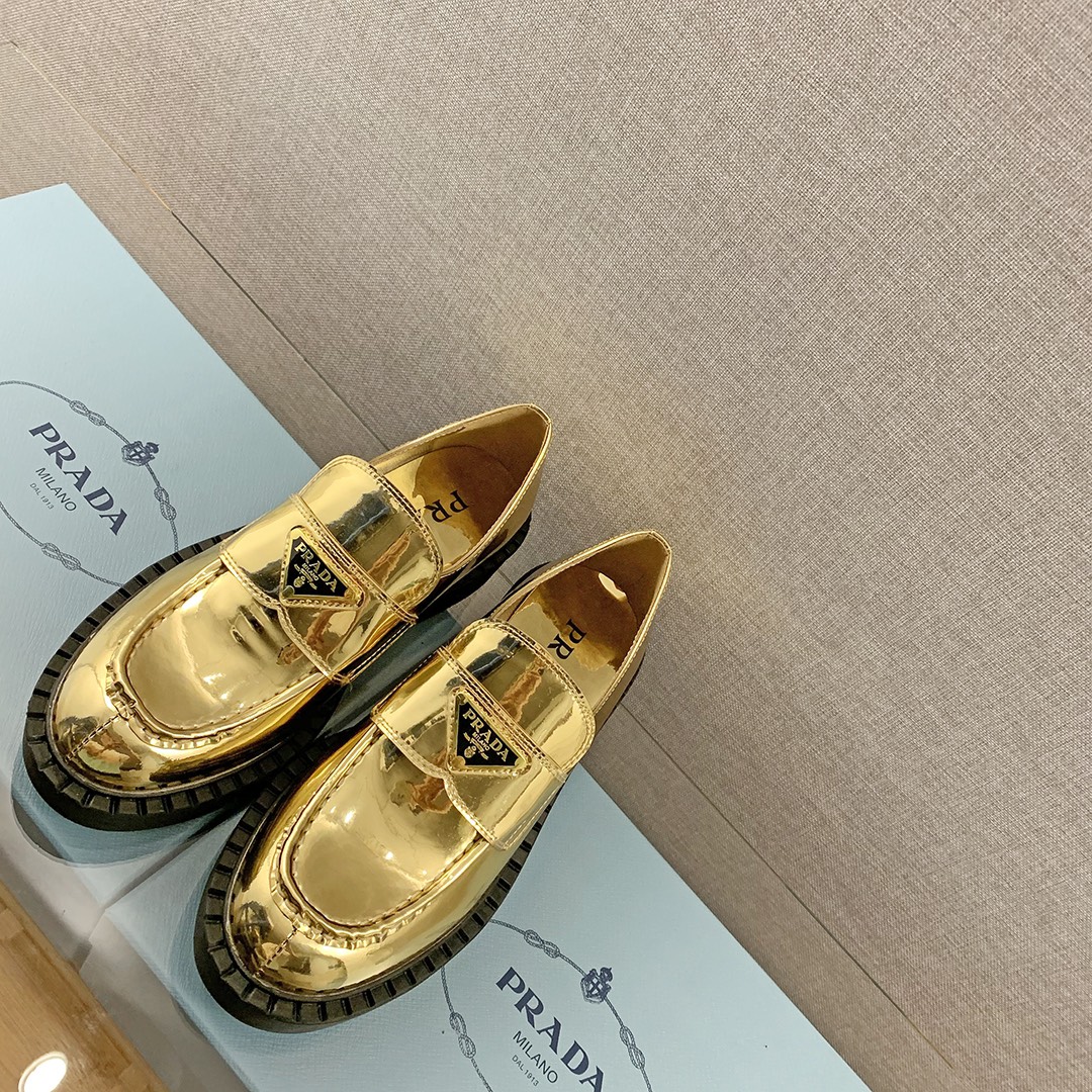Prada Metallic Loafers Gold Tone For Women 1.9 in/ 5cm 1D246M_3AU1_F0522_F_B050