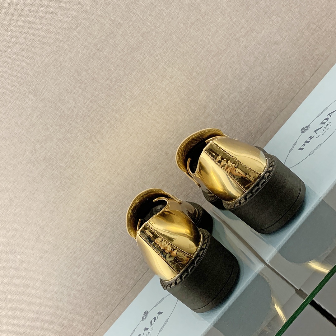 Prada Metallic Loafers Gold Tone For Women 1.9 in/ 5cm 1D246M_3AU1_F0522_F_B050