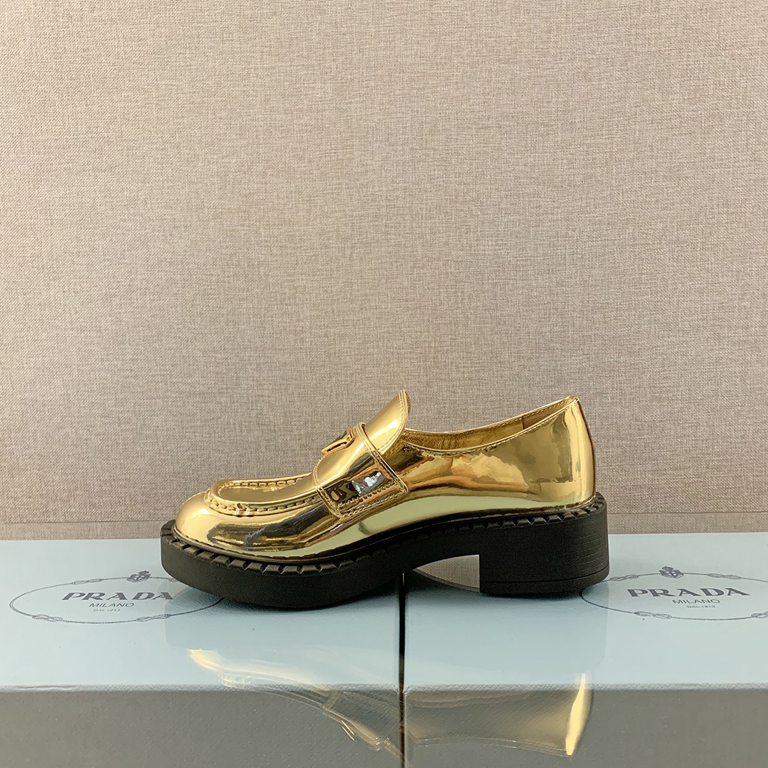 Prada Metallic Loafers Gold Tone For Women 1.9 in/ 5cm 1D246M_3AU1_F0522_F_B050
