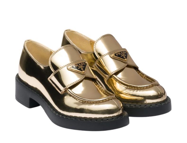 Prada Metallic Loafers Gold Tone For Women 1.9 in/ 5cm 1D246M_3AU1_F0522_F_B050