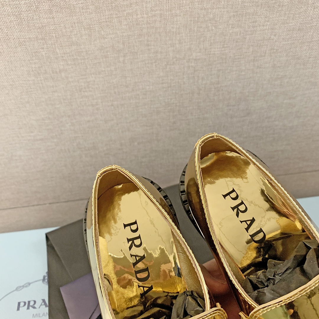 Prada Metallic Loafers Gold Tone For Women 1.9 in/ 5cm 1D246M_3AU1_F0522_F_B050