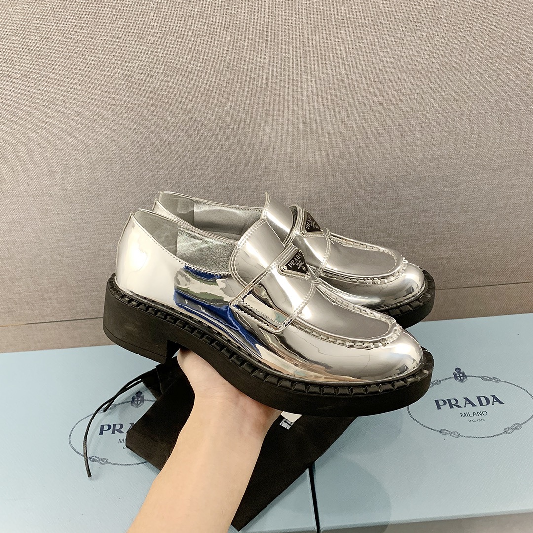 Prada Metallic Loafers Sliver Tone For Women 1.9 in/ 5cm 1D246M_3AU1_F0118_F_B050