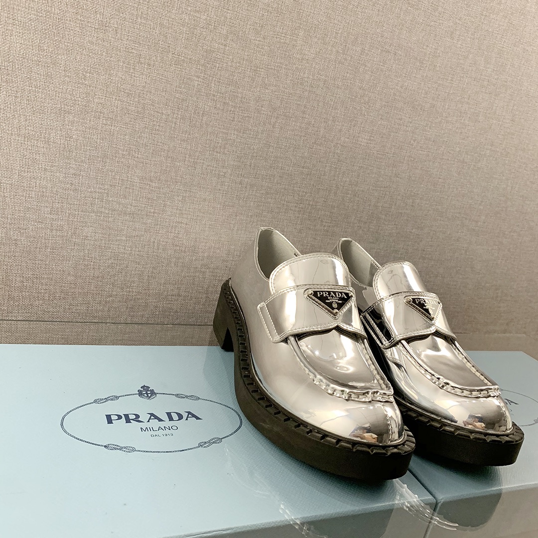 Prada Metallic Loafers Sliver Tone For Women 1.9 in/ 5cm 1D246M_3AU1_F0118_F_B050