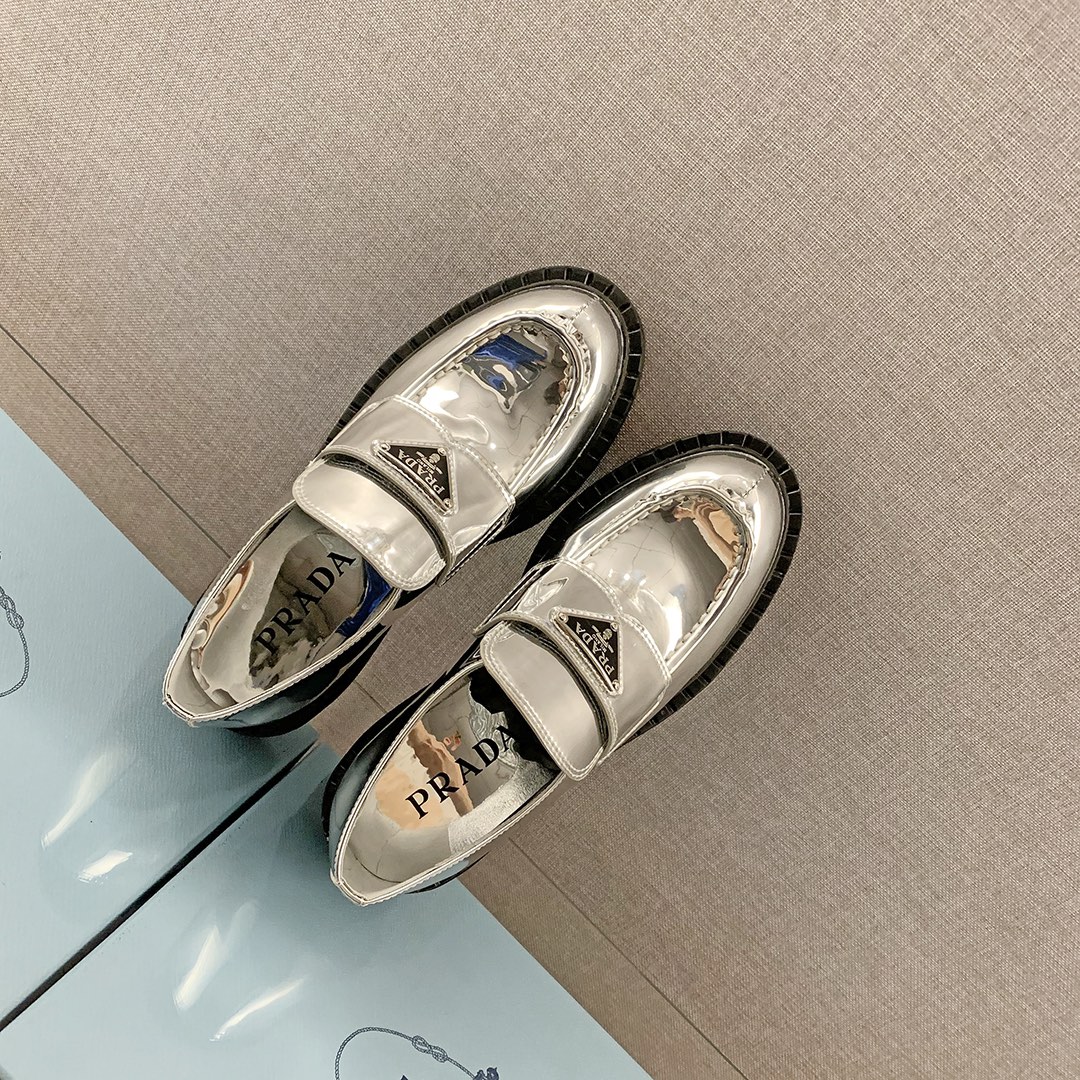 Prada Metallic Loafers Sliver Tone For Women 1.9 in/ 5cm 1D246M_3AU1_F0118_F_B050