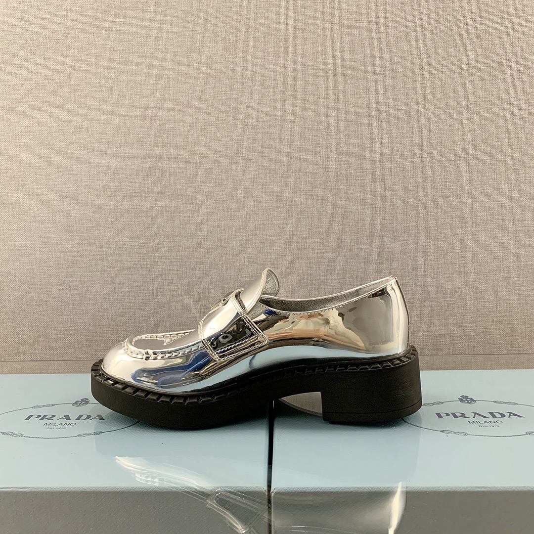 Prada Metallic Loafers Sliver Tone For Women 1.9 in/ 5cm 1D246M_3AU1_F0118_F_B050