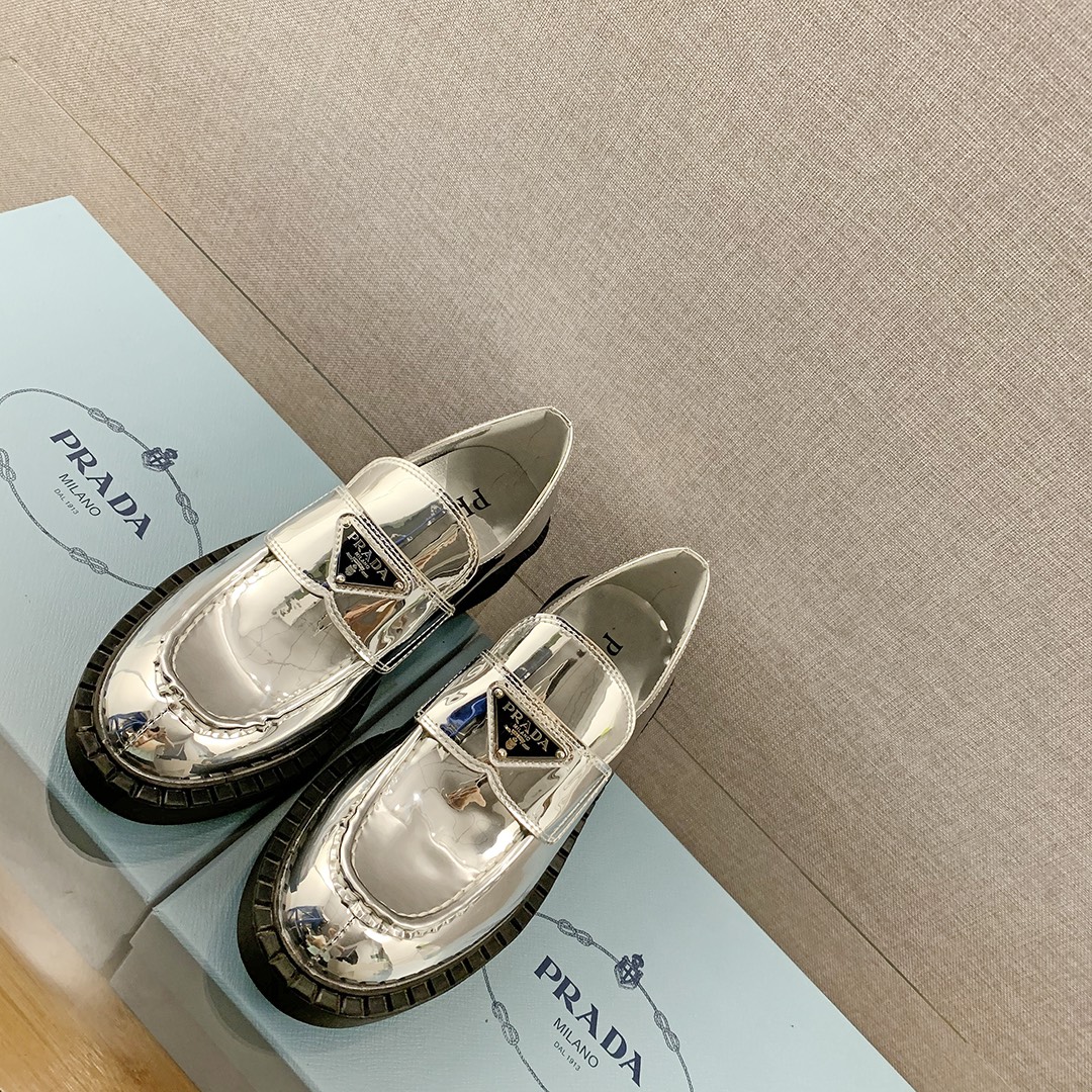 Prada Metallic Loafers Sliver Tone For Women 1.9 in/ 5cm 1D246M_3AU1_F0118_F_B050