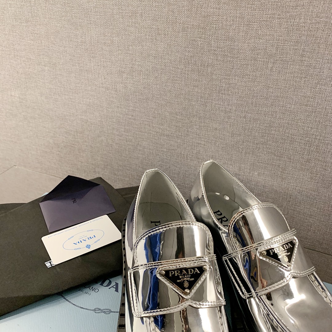 Prada Metallic Loafers Sliver Tone For Women 1.9 in/ 5cm 1D246M_3AU1_F0118_F_B050