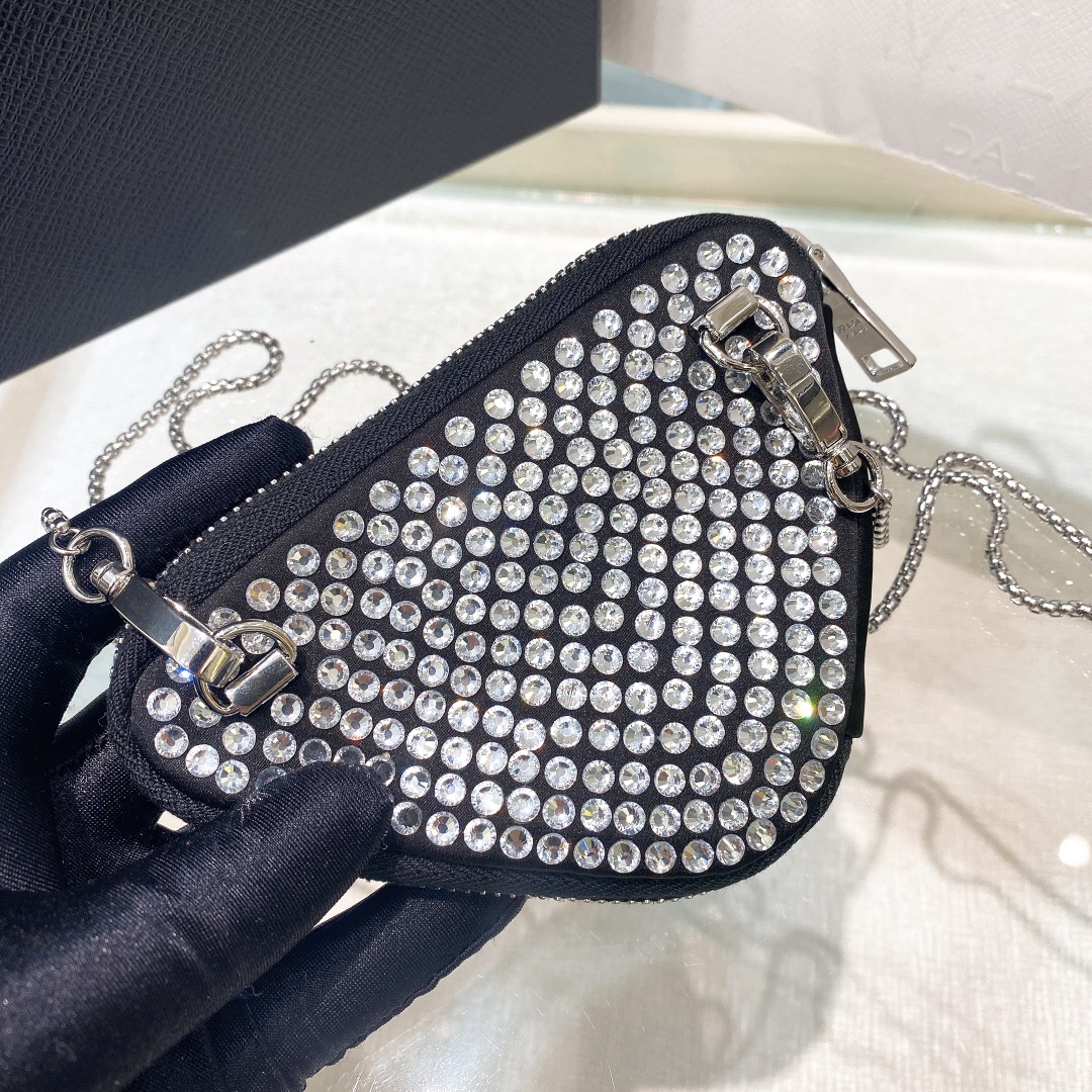 Prada Mini- Pouch With Artificial Crystals Bag Black For Women 3.9 in/ 10 cm 1NR005_2AWL_F0T7O