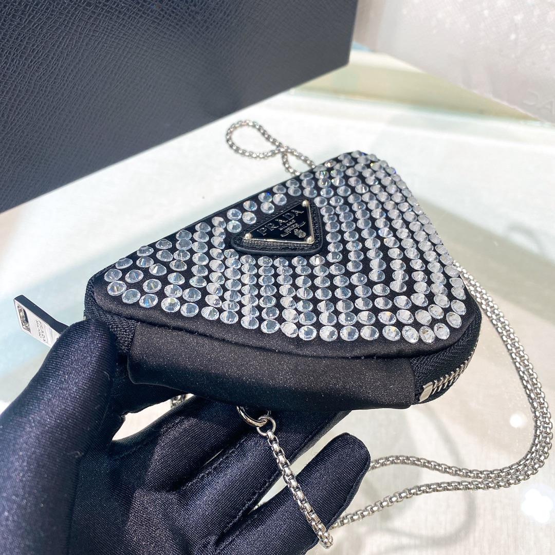 Prada Mini- Pouch With Artificial Crystals Bag Black For Women 3.9 in/ 10 cm 1NR005_2AWL_F0T7O
