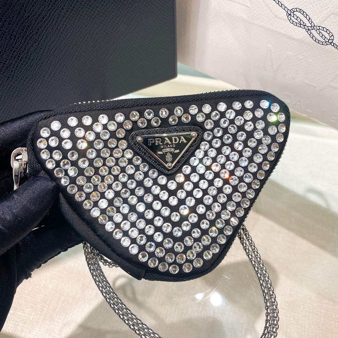 Prada Mini- Pouch With Artificial Crystals Bag Black For Women 3.9 in/ 10 cm 1NR005_2AWL_F0T7O