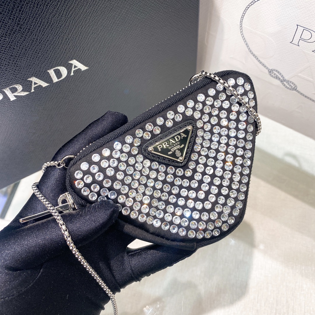 Prada Mini- Pouch With Artificial Crystals Bag Black For Women 3.9 in/ 10 cm 1NR005_2AWL_F0T7O