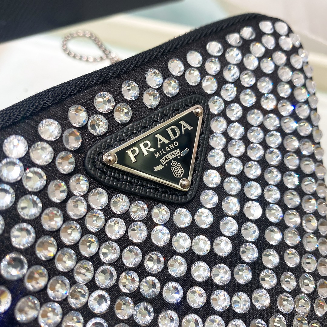 Prada Mini- Pouch With Artificial Crystals Bag Black For Women 3.9 in/ 10 cm 1NR005_2AWL_F0T7O