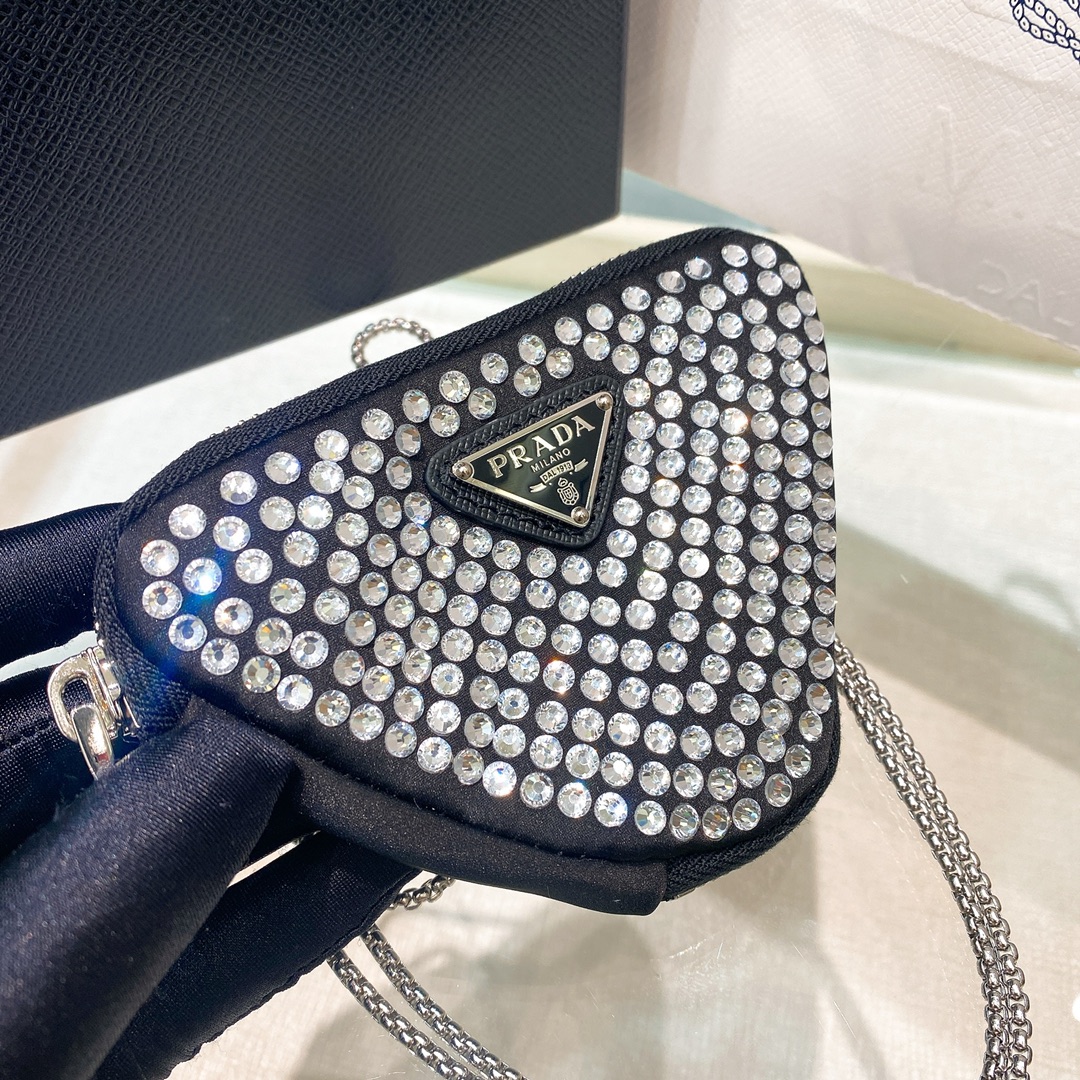 Prada Mini- Pouch With Artificial Crystals Bag Black For Women 3.9 in/ 10 cm 1NR005_2AWL_F0T7O