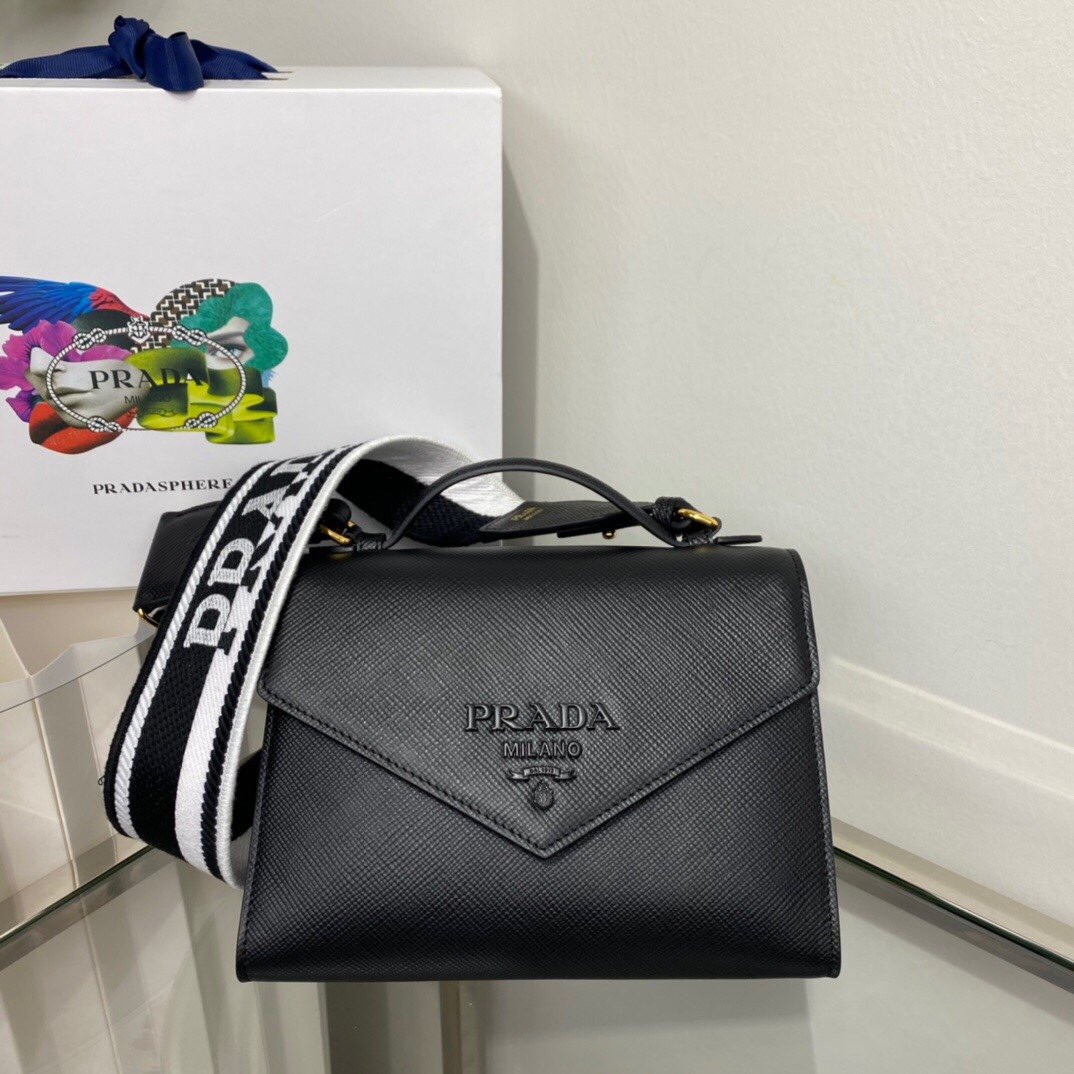 Prada Monochrome Saffiano Bag Black For Women, Women’s Bags 8.2in/21cm 1BD317_2ERX_F0002_V_3O3