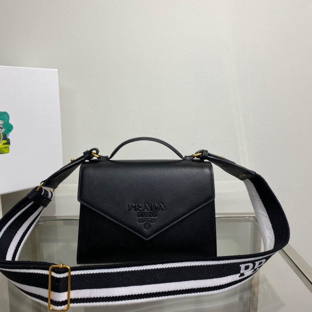 Prada Monochrome Saffiano Bag Black For Women, Women’s Bags 8.2in/21cm 1BD317_2ERX_F0002_V_3O3