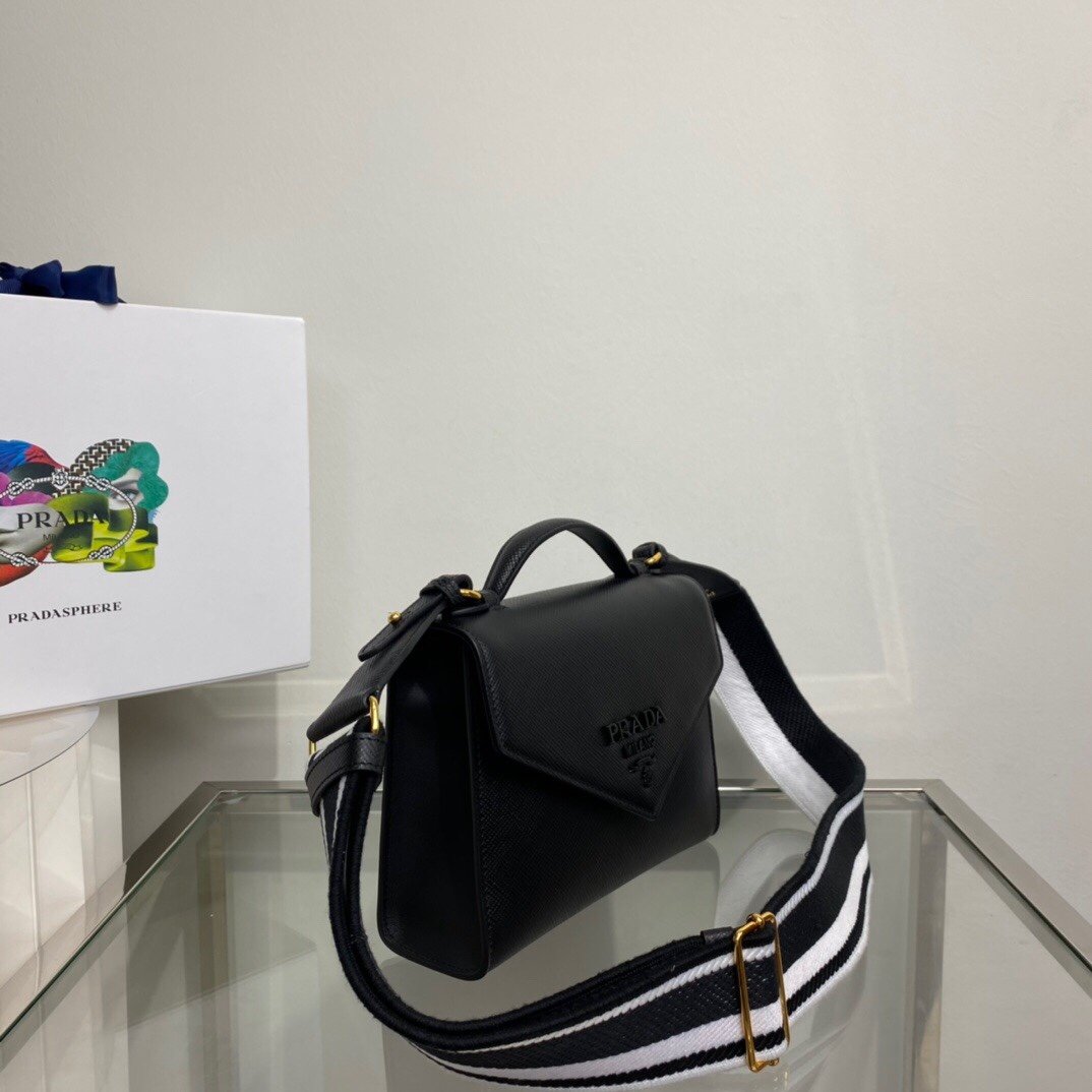 Prada Monochrome Saffiano Bag Black For Women, Women’s Bags 8.2in/21cm 1BD317_2ERX_F0002_V_3O3