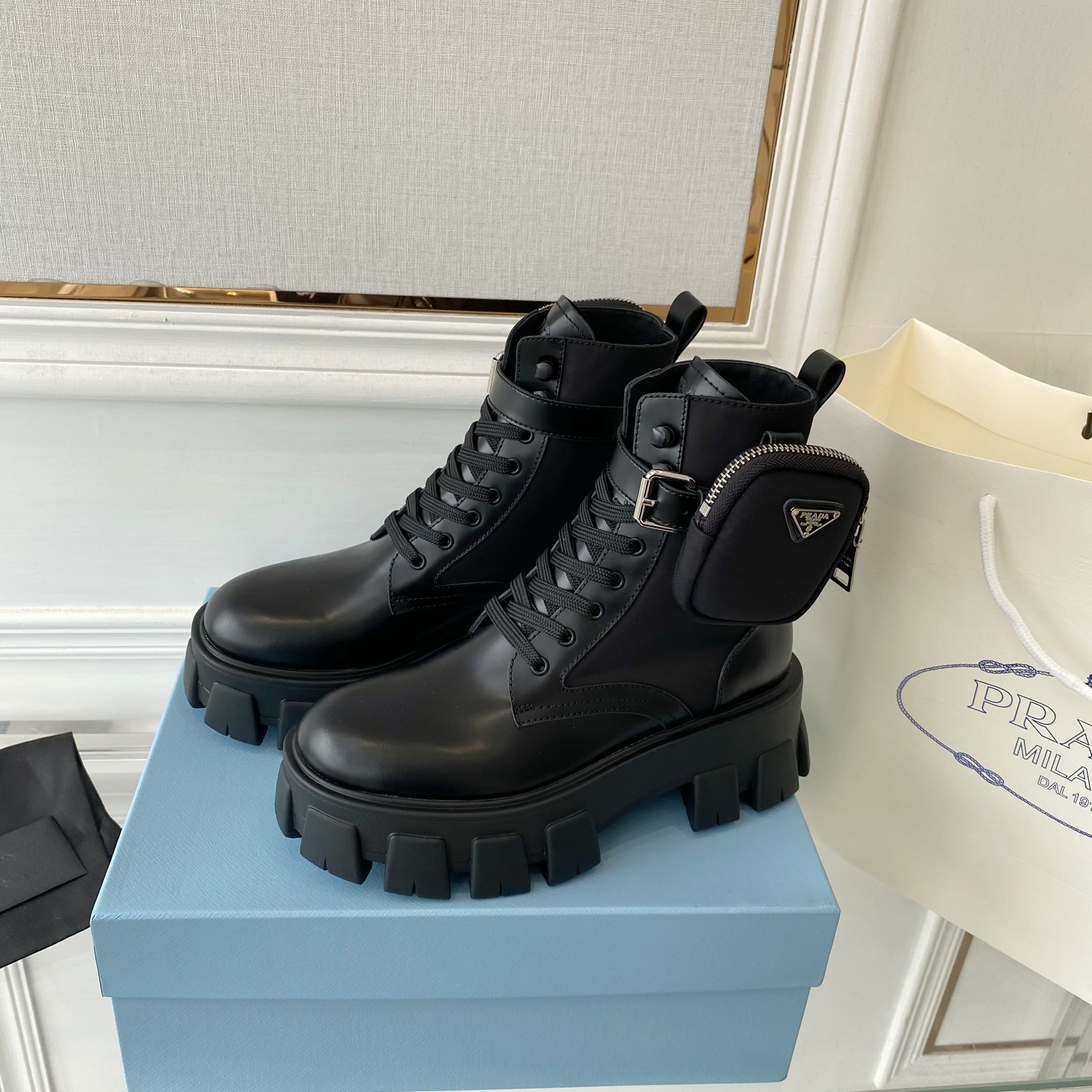 Prada Monolith And Nylon Fabric Boots Black For Women 2.2in/55mm PRD 1T255M_3LJS_F0002_F_B055