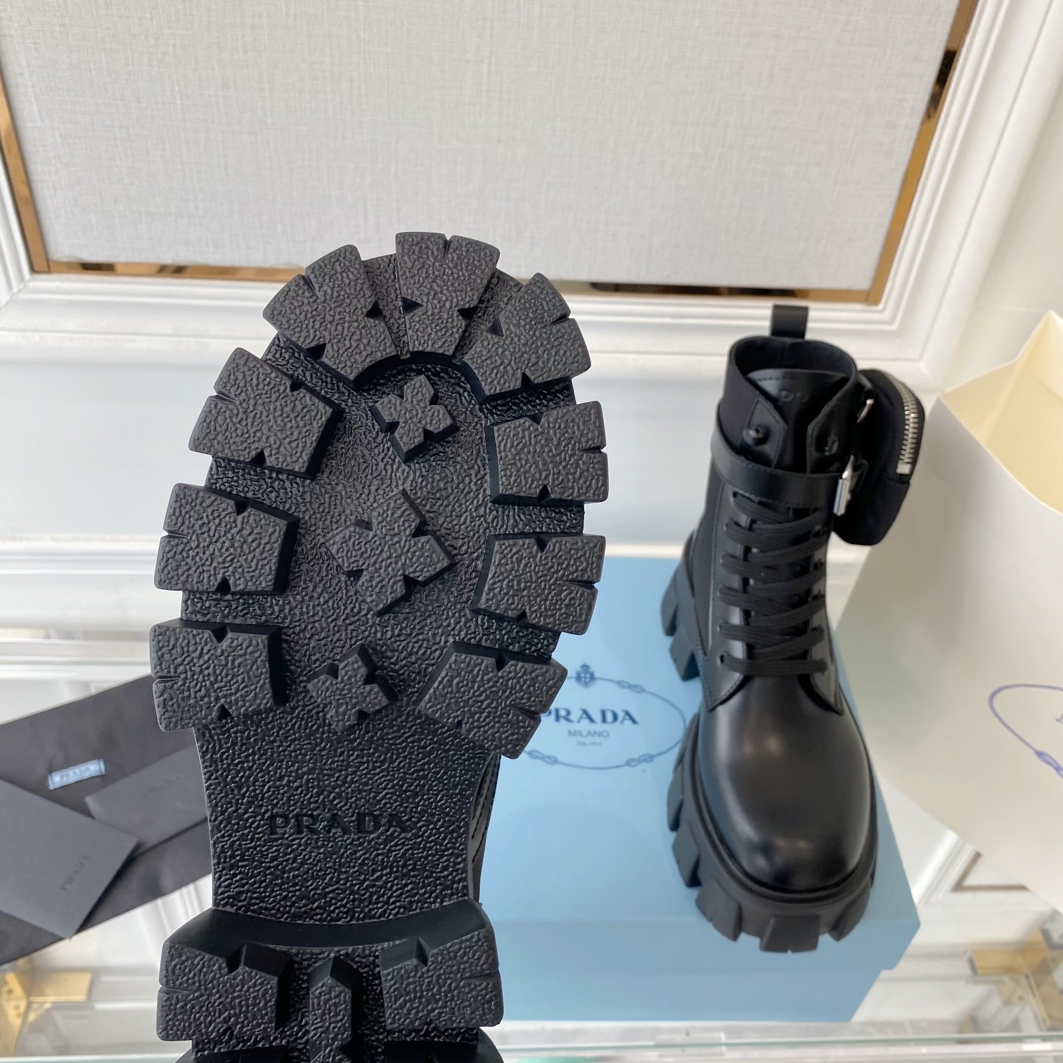 Prada Monolith And Nylon Fabric Boots Black For Women 2.2in/55mm PRD 1T255M_3LJS_F0002_F_B055