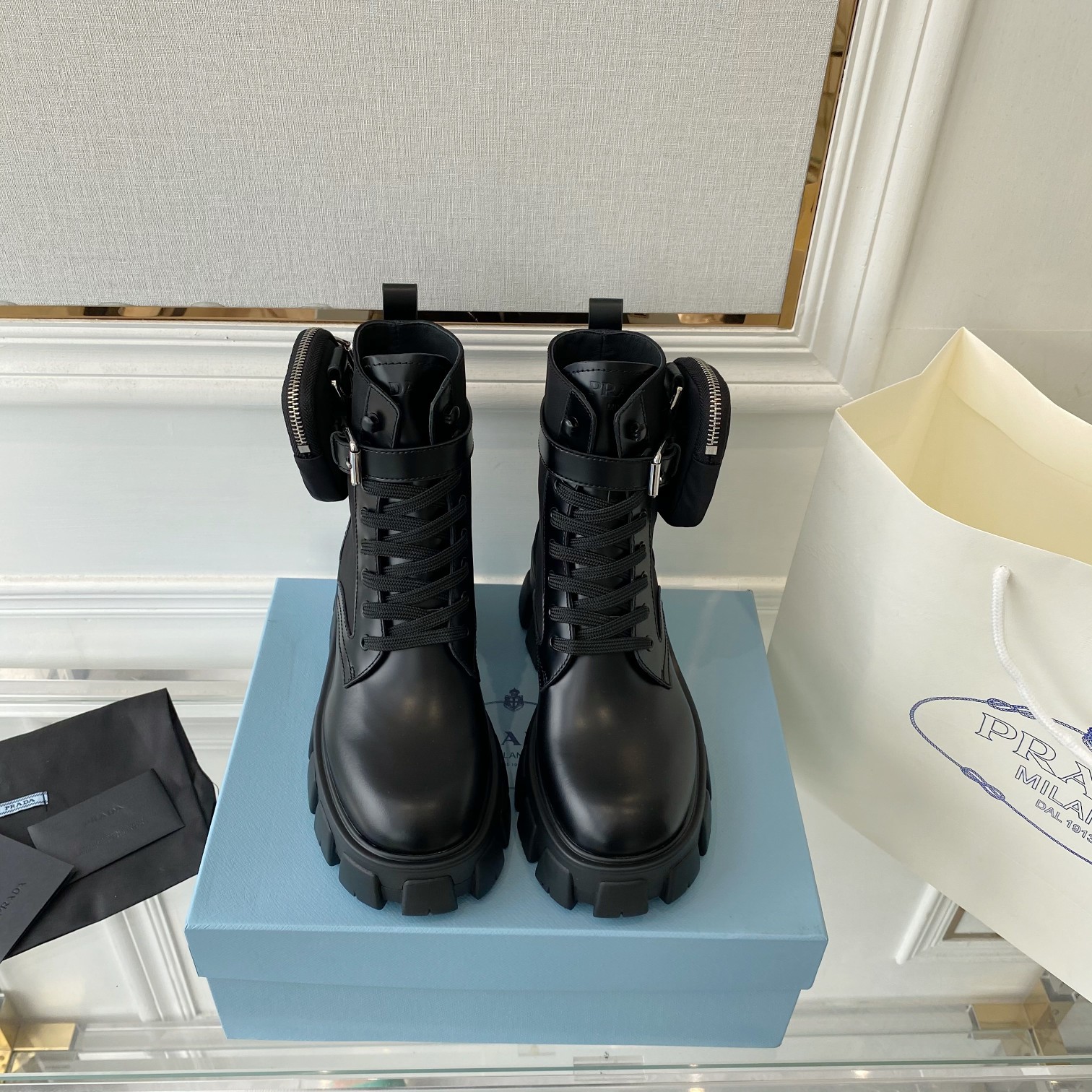 Prada Monolith And Nylon Fabric Boots Black For Women 2.2in/55mm PRD 1T255M_3LJS_F0002_F_B055