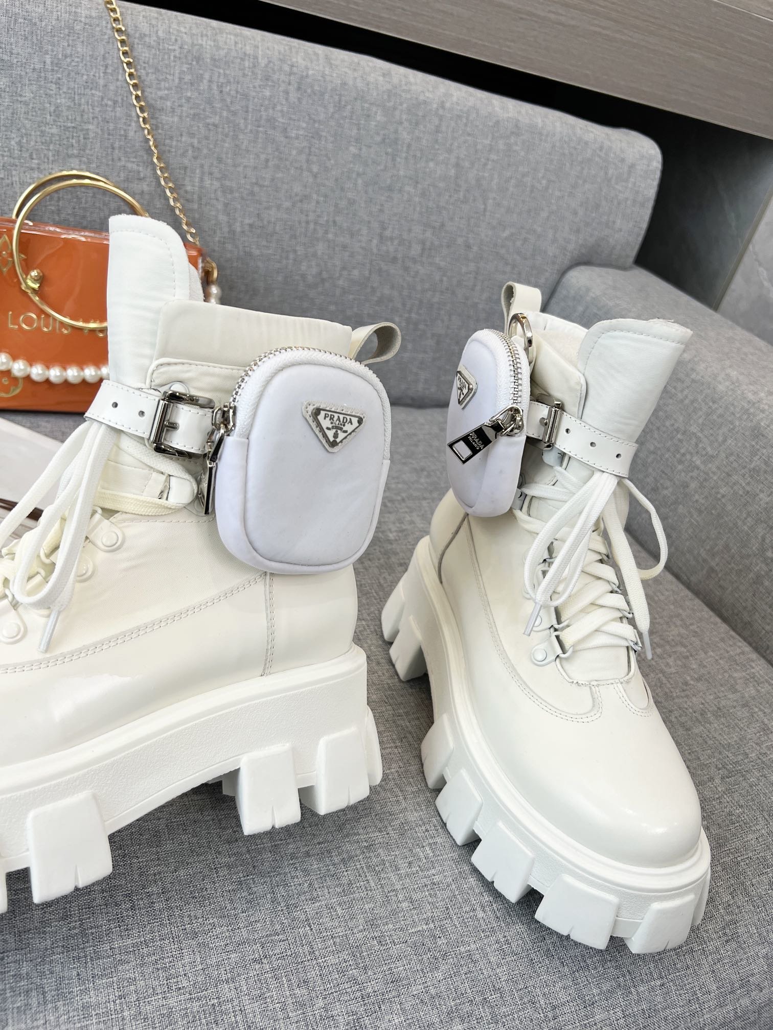 Prada Monolith And Nylon Fabric Boots White For Women PRD  1T255M_3LJS_F0009_F_B055
