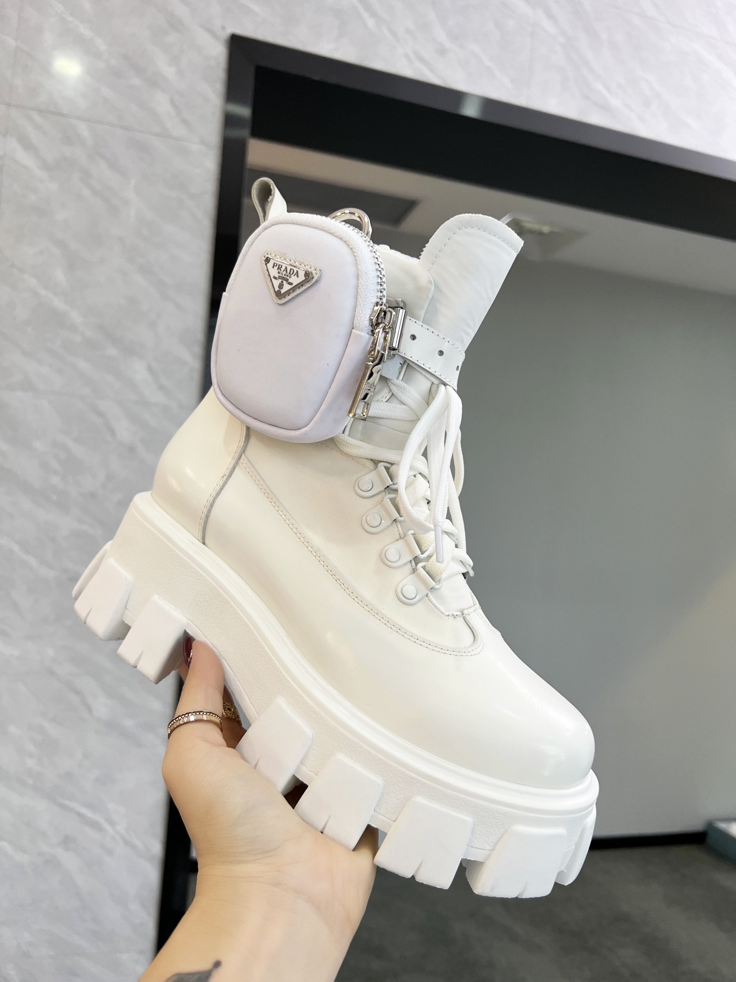 Prada Monolith And Nylon Fabric Boots White For Women PRD  1T255M_3LJS_F0009_F_B055