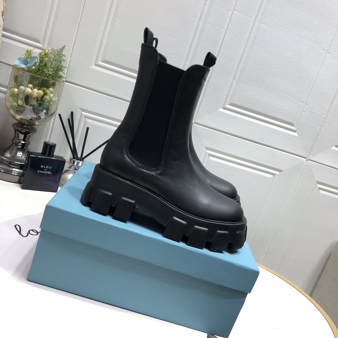 Prada Monolith Brushed Boots Black For Women 2.2in/55mm PRD 1U749M_B4L_F0002_F_B055