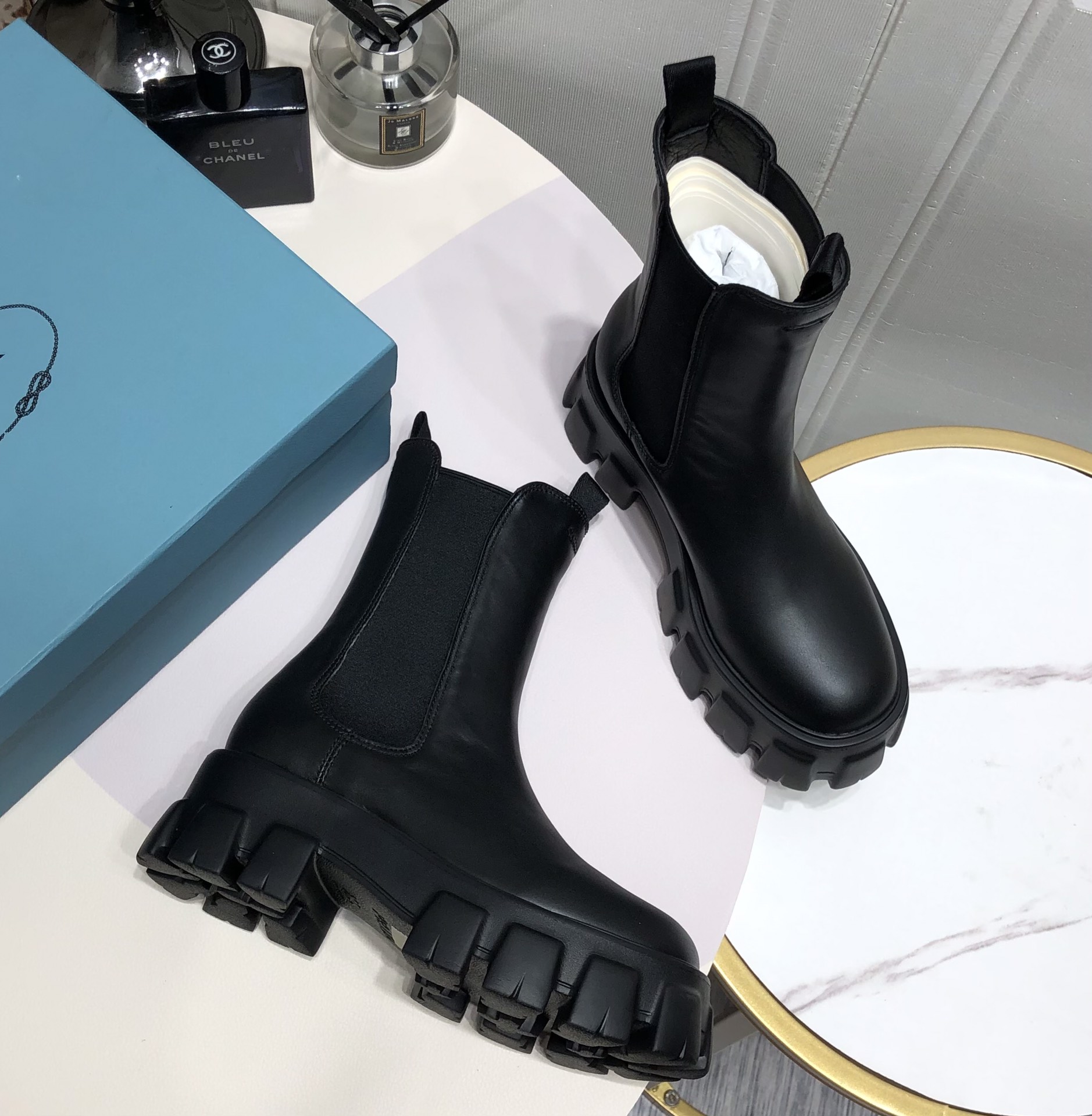 Prada Monolith Brushed Boots Black For Women 2.2in/55mm PRD 1U749M_B4L_F0002_F_B055