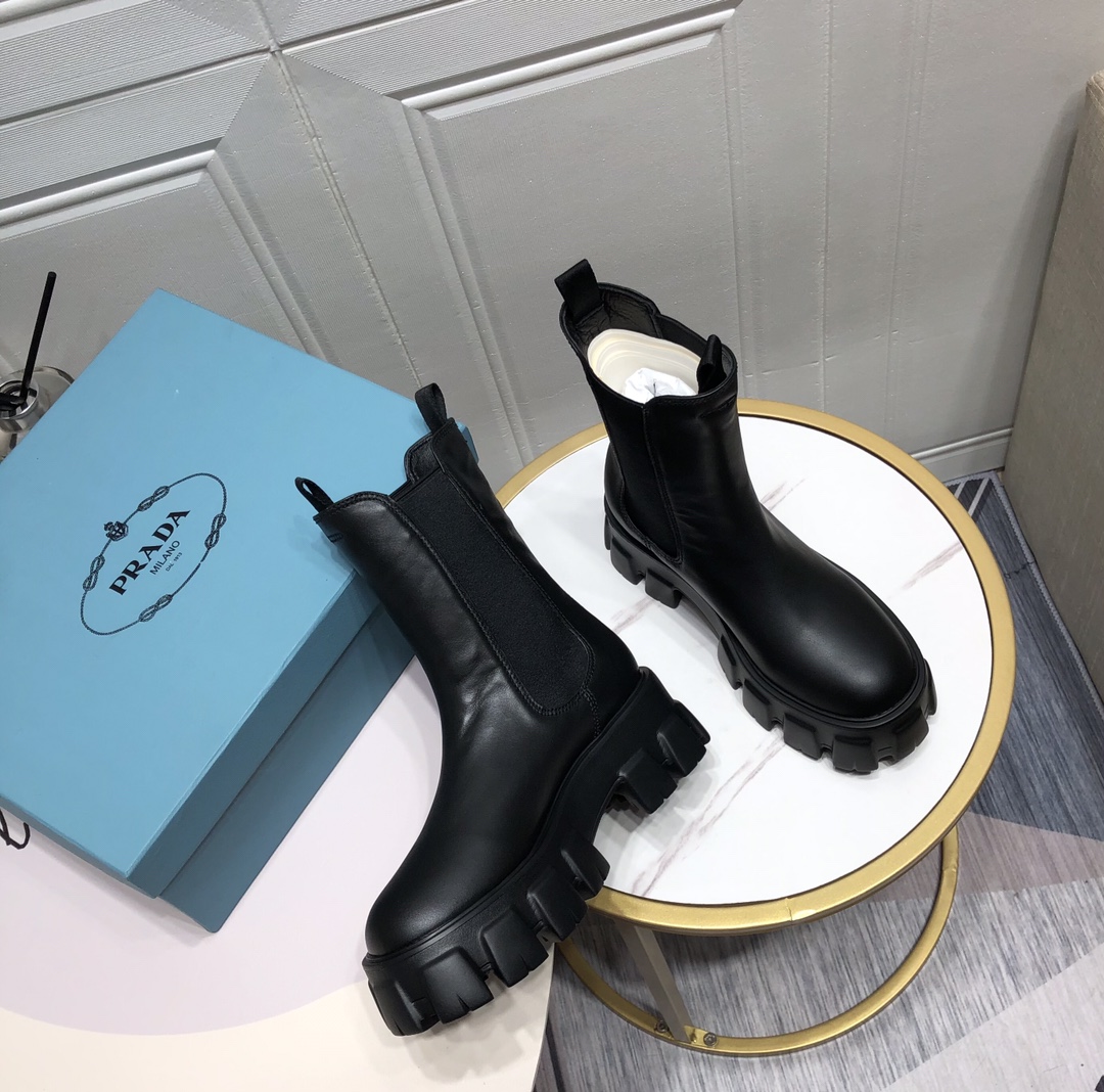 Prada Monolith Brushed Boots Black For Women 2.2in/55mm PRD 1U749M_B4L_F0002_F_B055