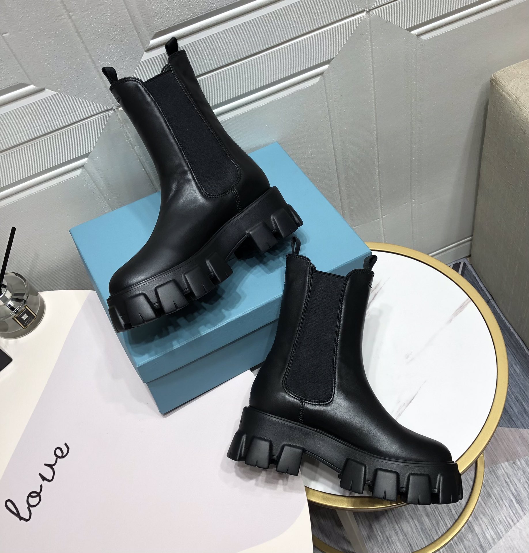 Prada Monolith Brushed Boots Black For Women 2.2in/55mm PRD 1U749M_B4L_F0002_F_B055