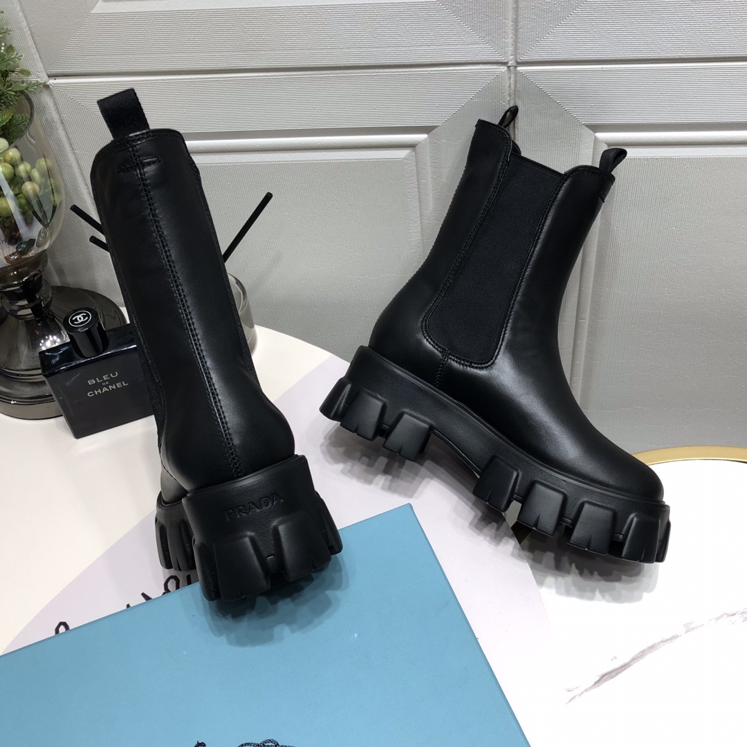 Prada Monolith Brushed Boots Black For Women 2.2in/55mm PRD 1U749M_B4L_F0002_F_B055