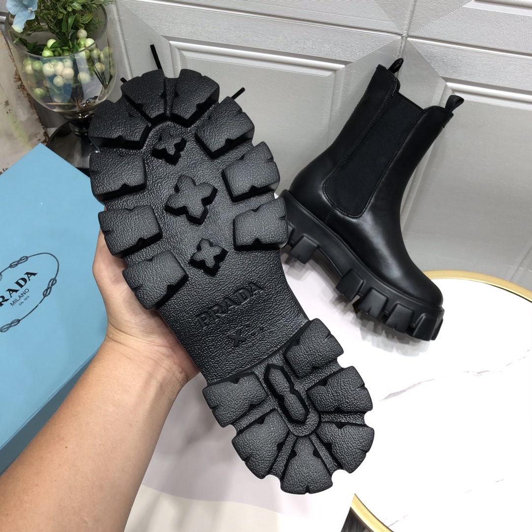 Prada Monolith Brushed Boots Black For Women 2.2in/55mm PRD 1U749M_B4L_F0002_F_B055