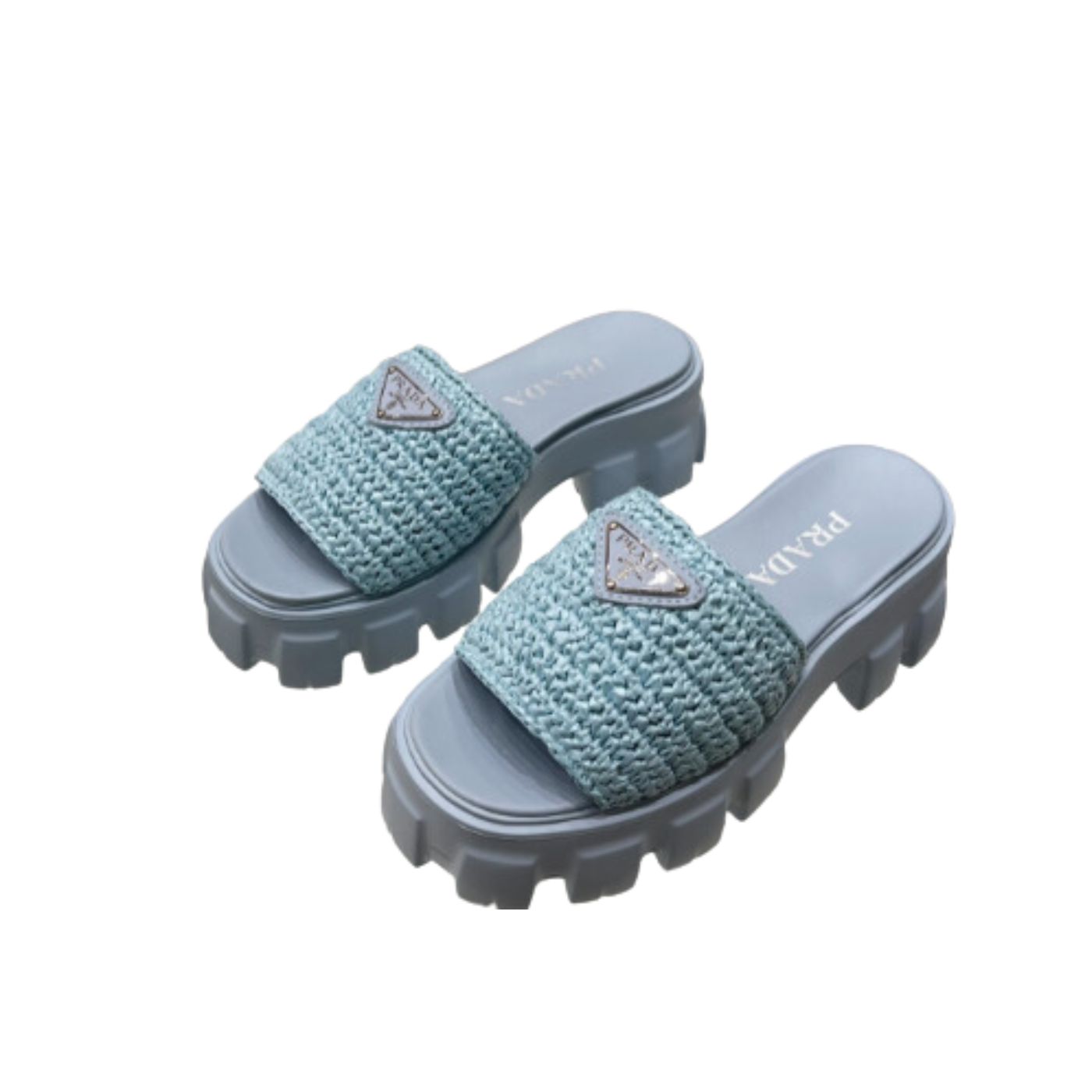 Prada Monolith Crochet Cage Slippers Light Blue For Women
