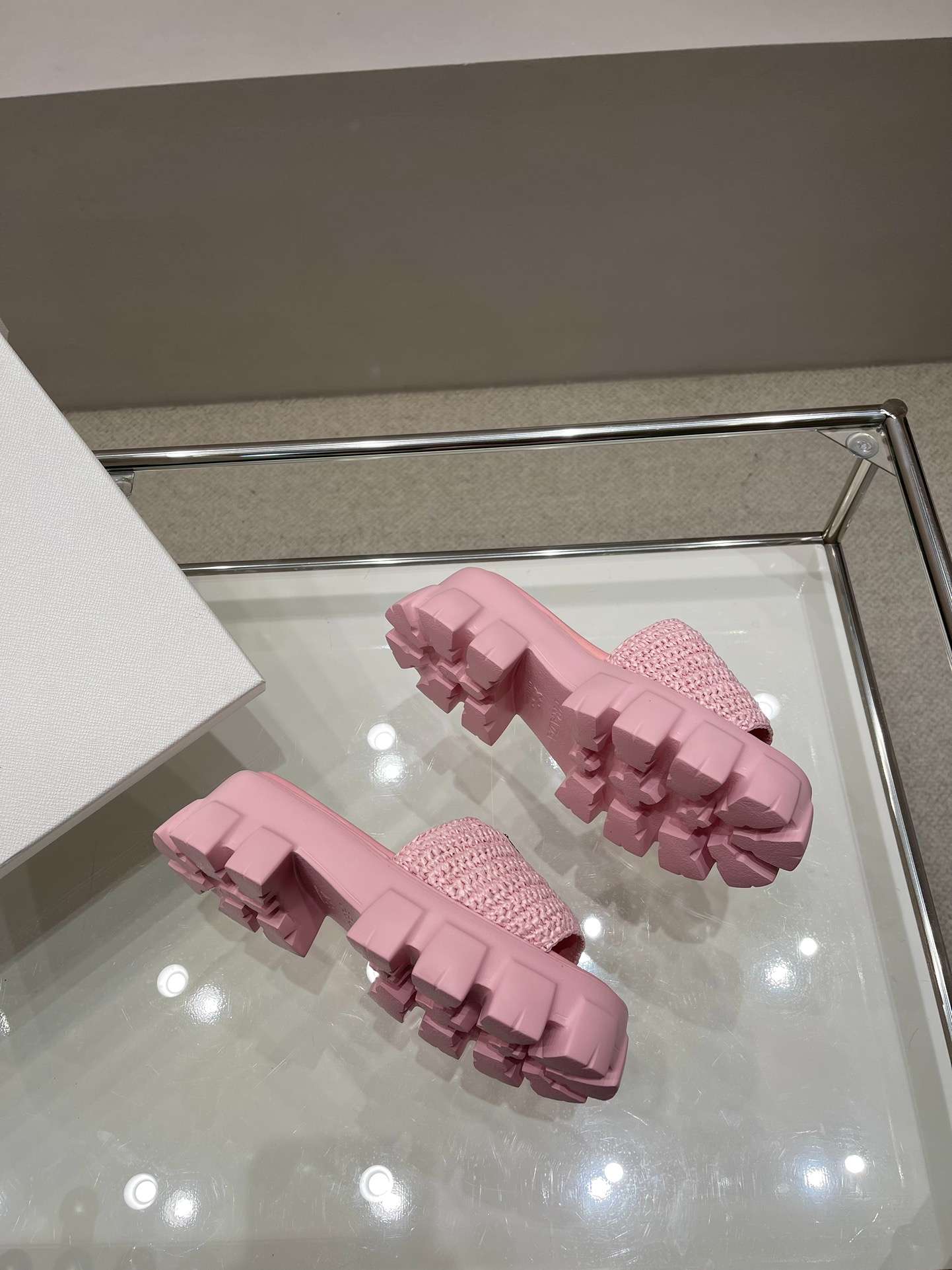Prada Monolith Crochet Cage Slippers Pink For Women
