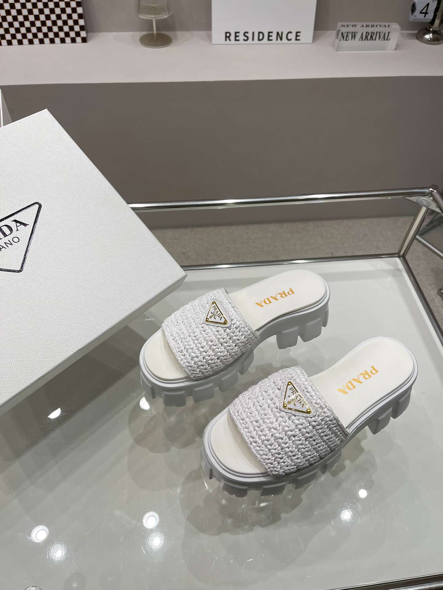 Prada Monolith Crochet Cage Slippers White For Women