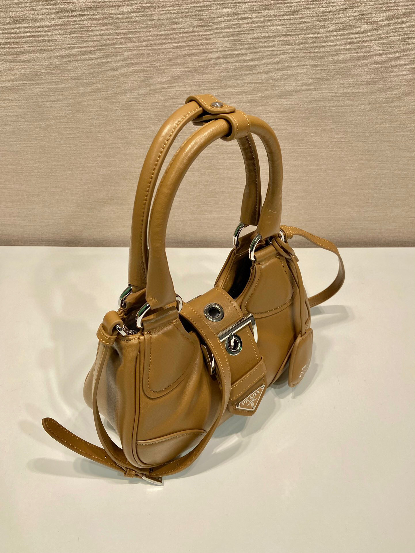 Prada Moon Padded Nappa Bag In White/Yellow/Brown For Women 8.8in / 22.5cm 1BA381_2DYI_F0009_V_OOM