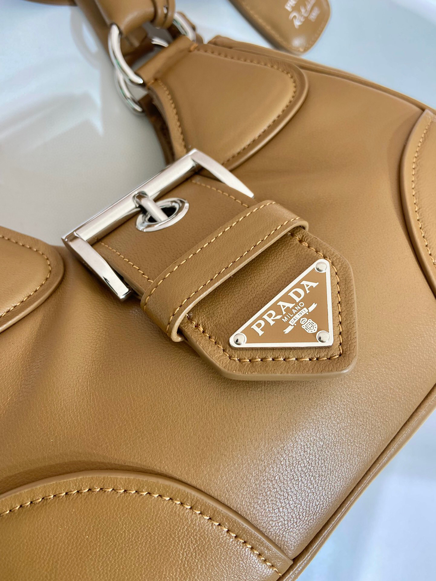 Prada Moon Padded Nappa Bag In White/Yellow/Brown For Women 8.8in / 22.5cm 1BA381_2DYI_F0009_V_OOM