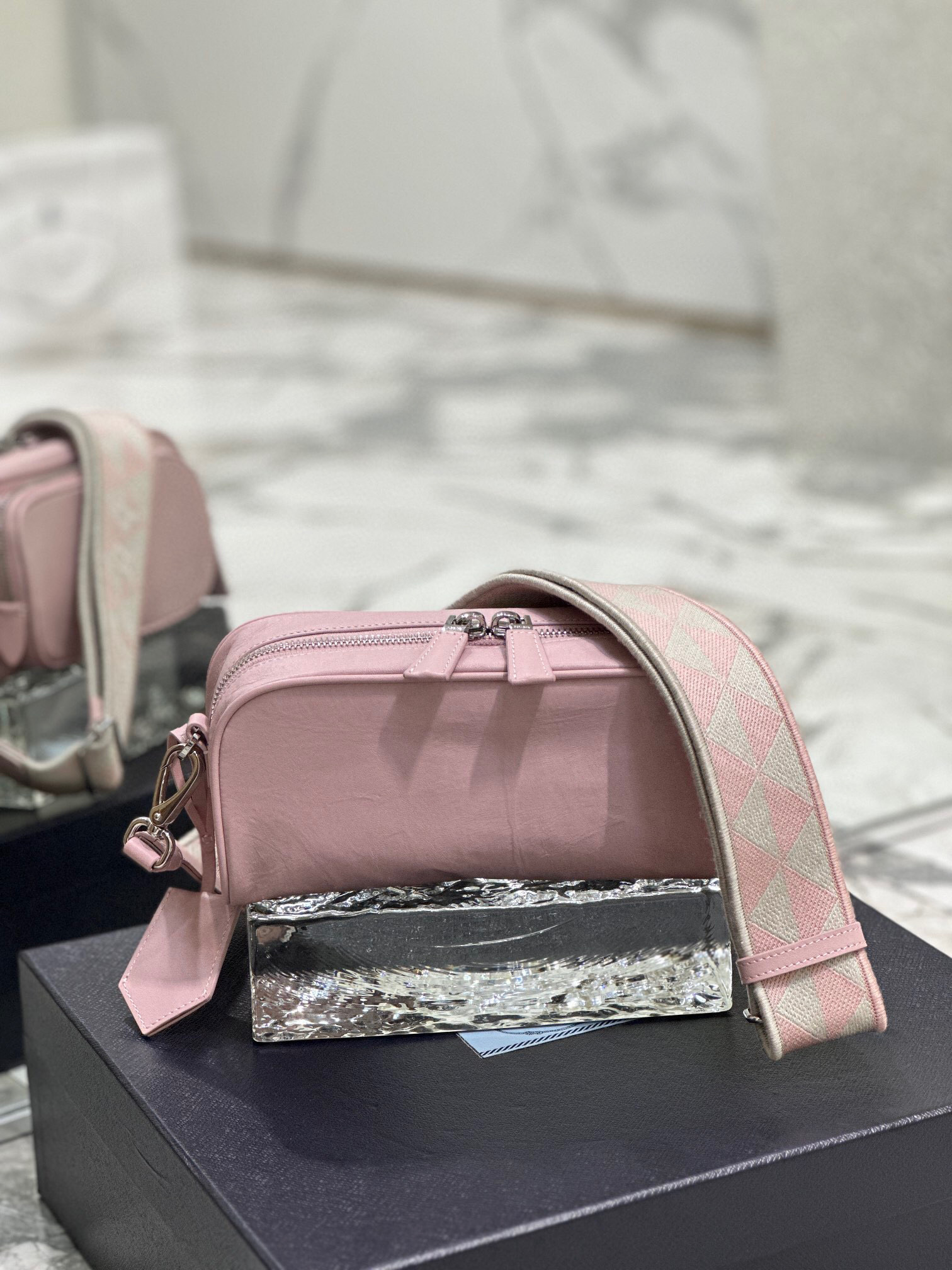 Prada Nappa Antique Multi-Pocket Shoulder Bag In Grey/Black/Pink For Women 8.6 in/ 22cm 1BH198_UVL_F0480_V_4OO