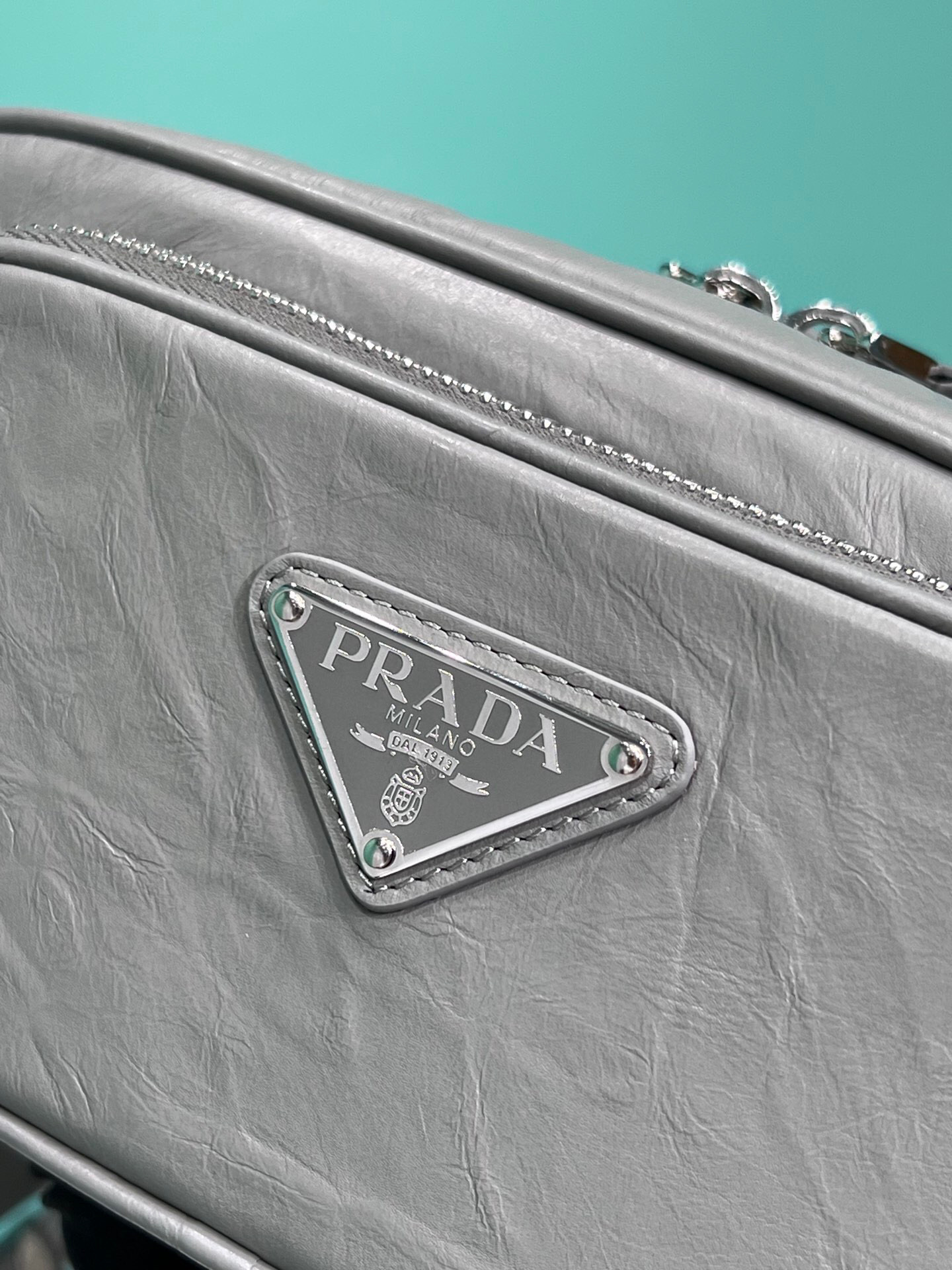 Prada Nappa Antique Multi-Pocket Shoulder Bag In Grey/Black/Pink For Women 8.6 in/ 22cm 1BH198_UVL_F0480_V_4OO