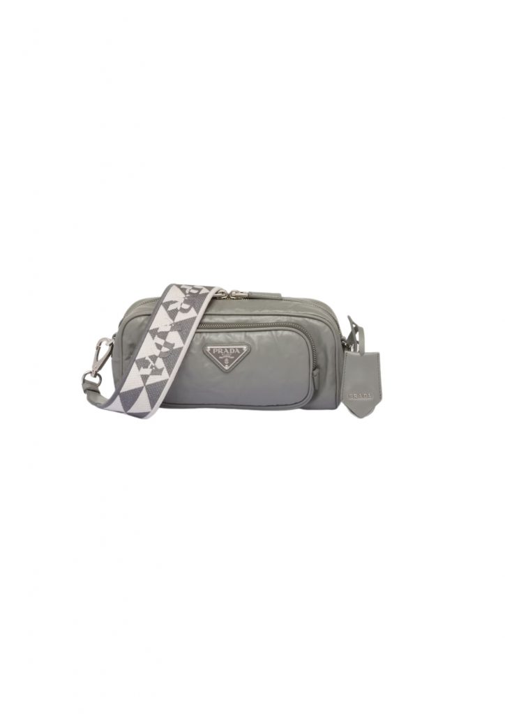 Prada Nappa Antique Multi-Pocket Shoulder Bag In Grey/Black/Pink For Women 8.6 in/ 22cm 1BH198_UVL_F0480_V_4OO