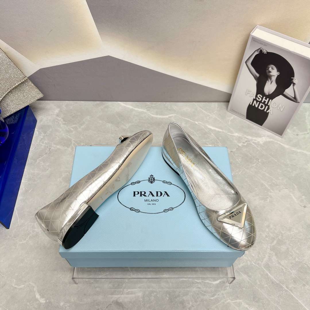 Prada Nappa Ballerinas Silver For Women – ougold