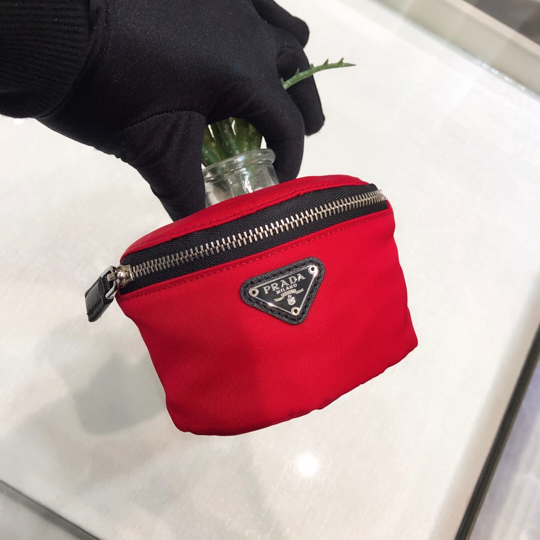 Prada Nylon Wristlet Clutch Bag Black/Pink/Red For Women 5.1 in/ 13 cm 2TT095_D02_F0002